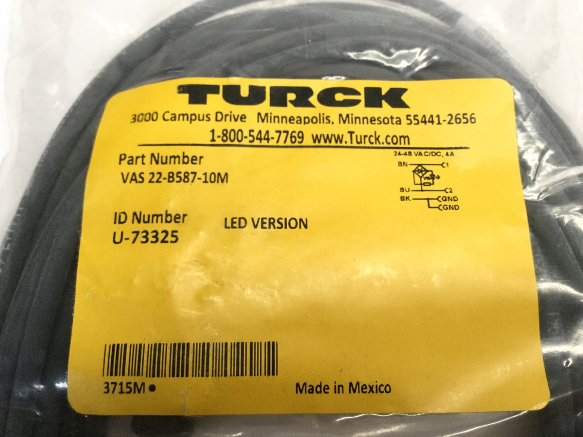 VAS 22-B587-10M | Turck LED Version DIN Valve Plugs U-73325 - New – Open box - Maverick Industrial Sales