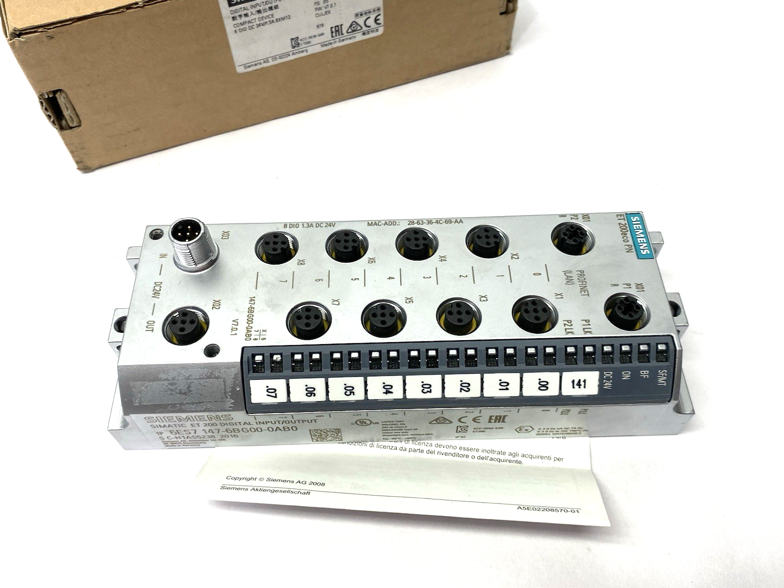 6ES7147-6BG00-0AB0 | Siemens SIMATIC DP ET200eco PN I/O Module 8 DIO, DC24V/1,3A - New – Open box - Maverick Industrial Sales