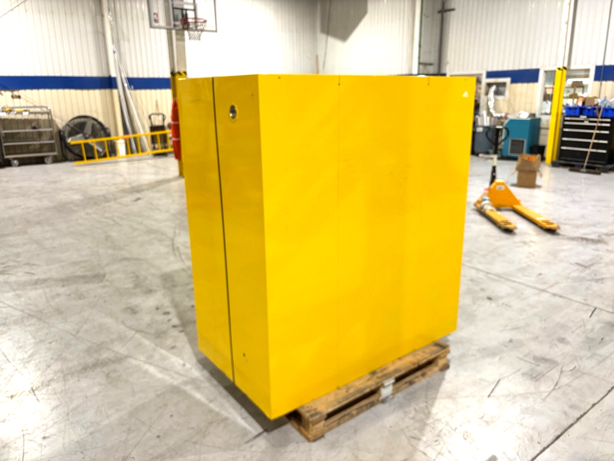 H-3686M | Uline Flammable Liquid Storage Cabinet, Yellow, 59"W x 34"D x 65"H - Used - Maverick Industrial Sales