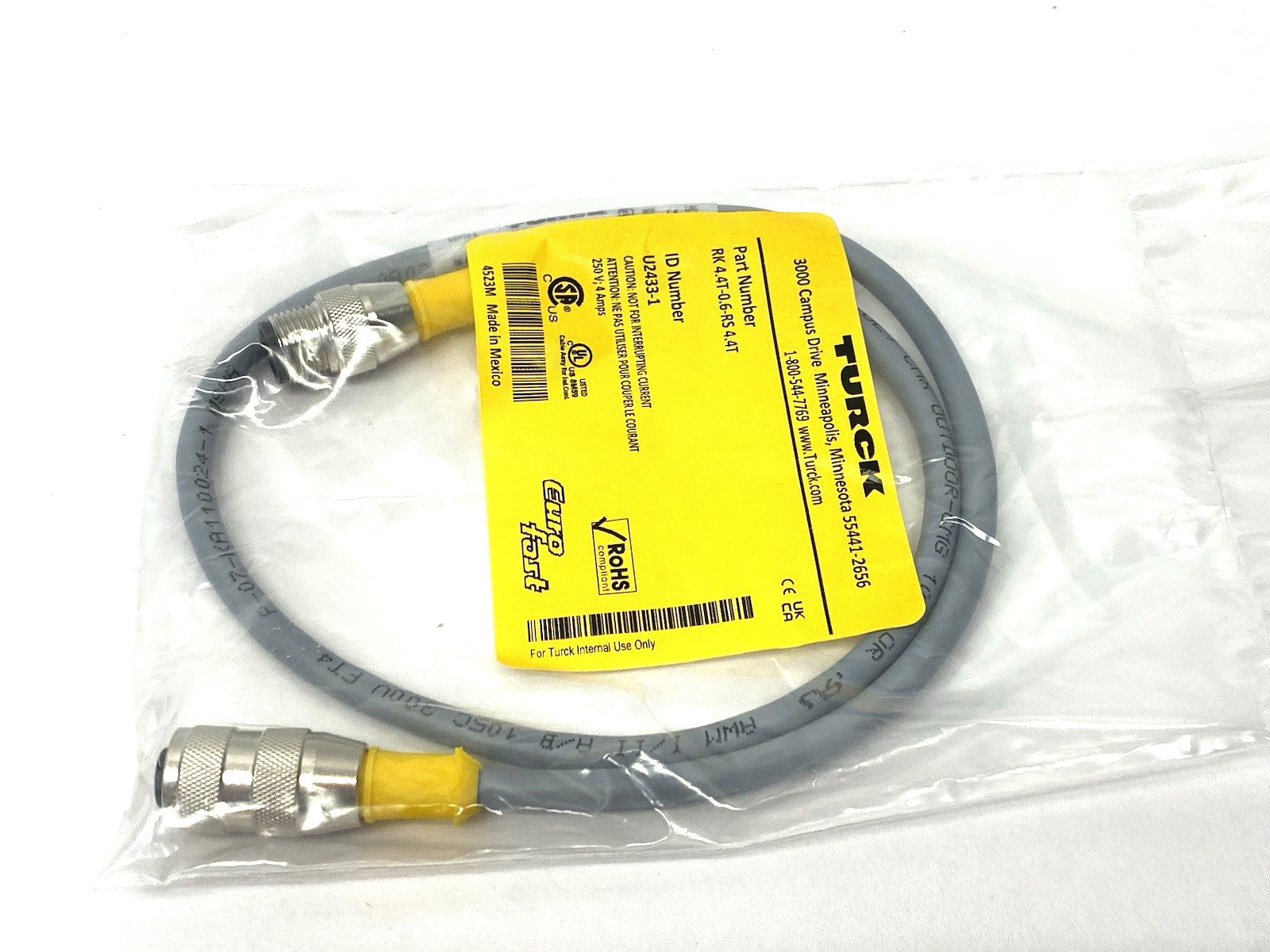 RK 4.4T-0.6-RS 4.4T | Turck Eurofast Sensor/Actuator Extension Cable 0.6m U2433-1 - New - Maverick Industrial Sales