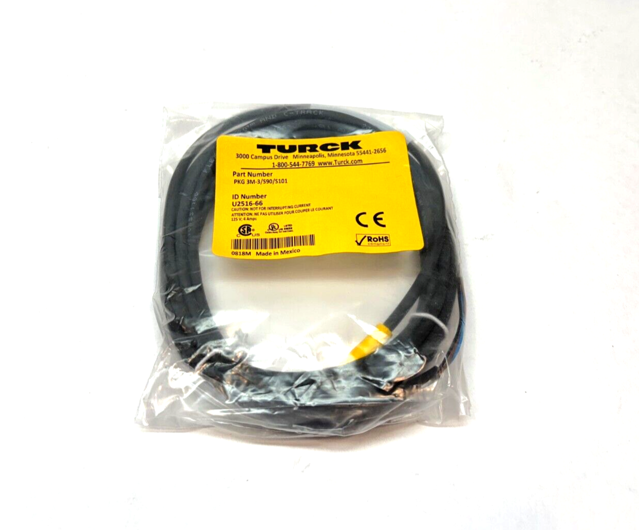 Turck PKG 3M-3/S90/S101, M8 Picofast Cable Cordset, U2516-66, 3M - Maverick Industrial Sales