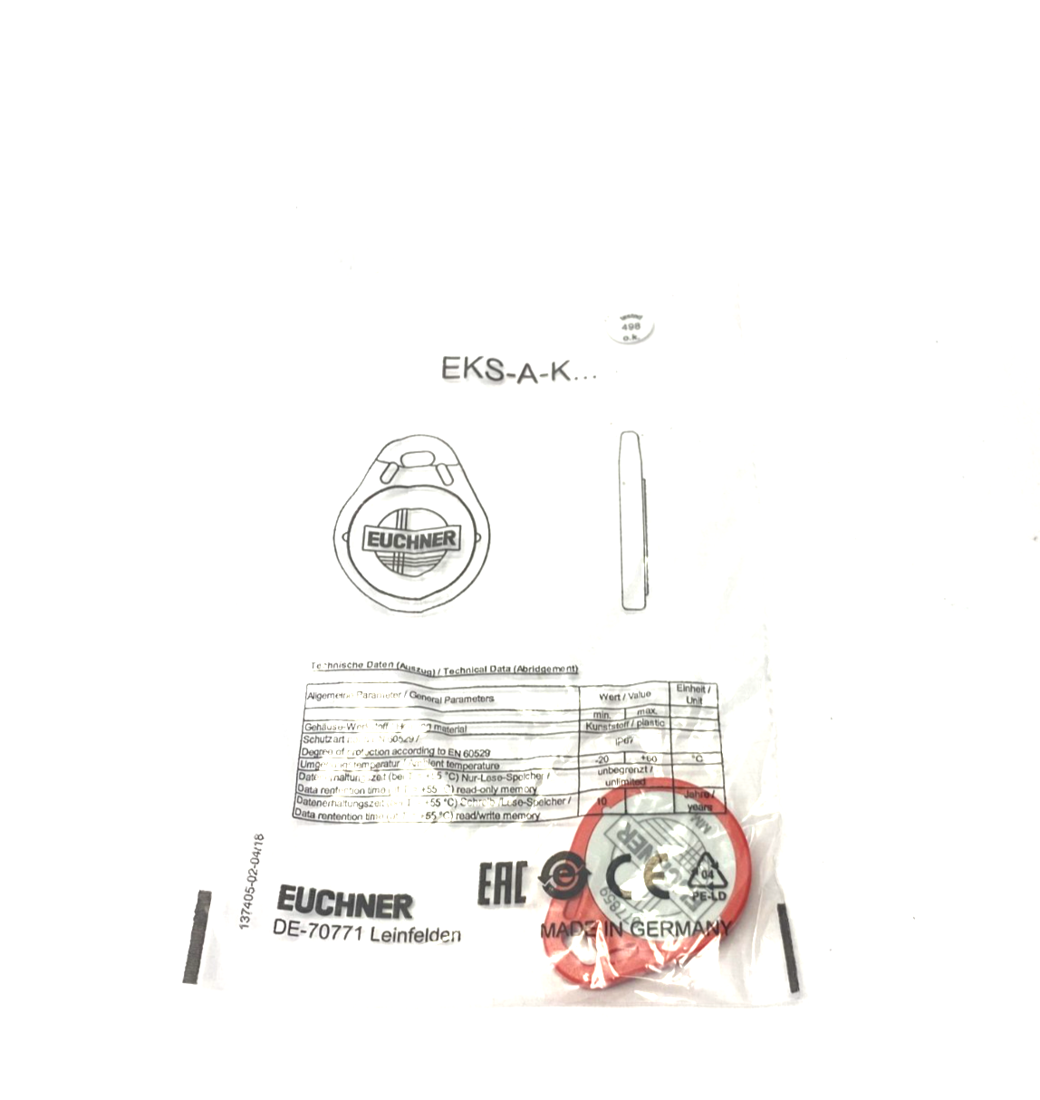 Euchner EKS-A-K1RDWT32-EU Electronic Key Read/Write 077859 - Maverick Industrial Sales