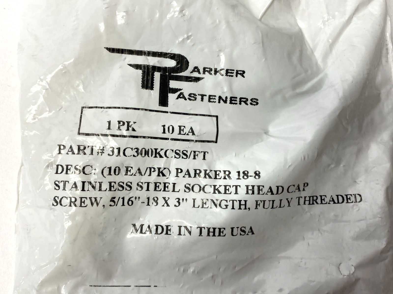 31C300KCSS/FT | Parker Fasteners Socket Cap Screw 5/16"-18 X 3" Length PKG OF 10 - New – Open box - Maverick Industrial Sales