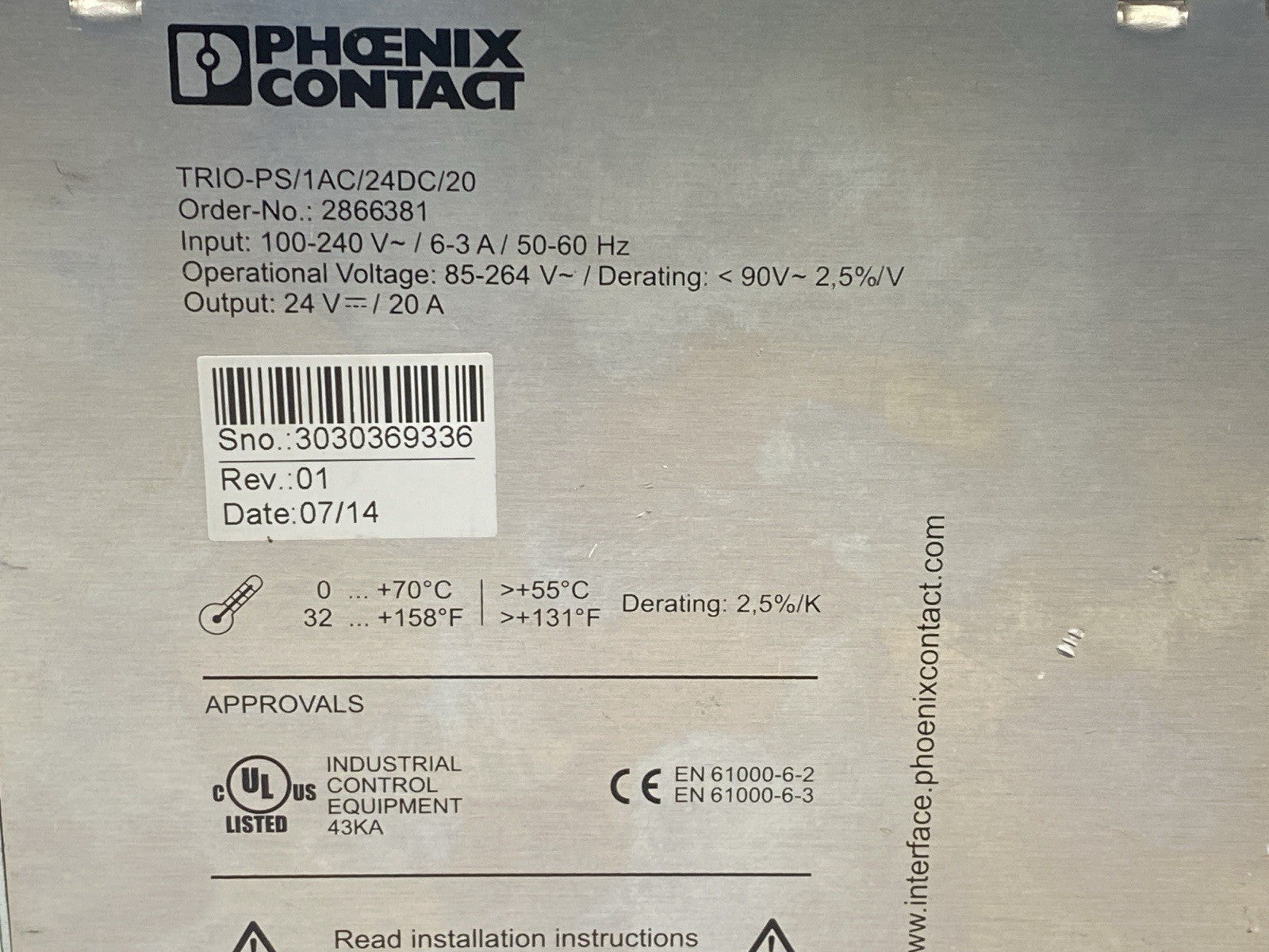 Phoenix Contact TRIO-PS/1AC/24DC/20 Power Supply 2866381 - Maverick Industrial Sales