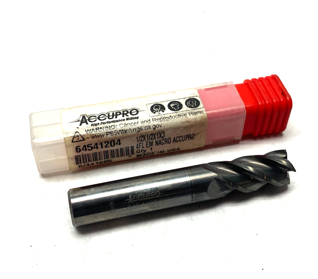 64541204 | Accupro Square End Mill: 1/2" Dia, 1" LOC, 4 Flute, Solid Carbide - New – Open box - Maverick Industrial Sales