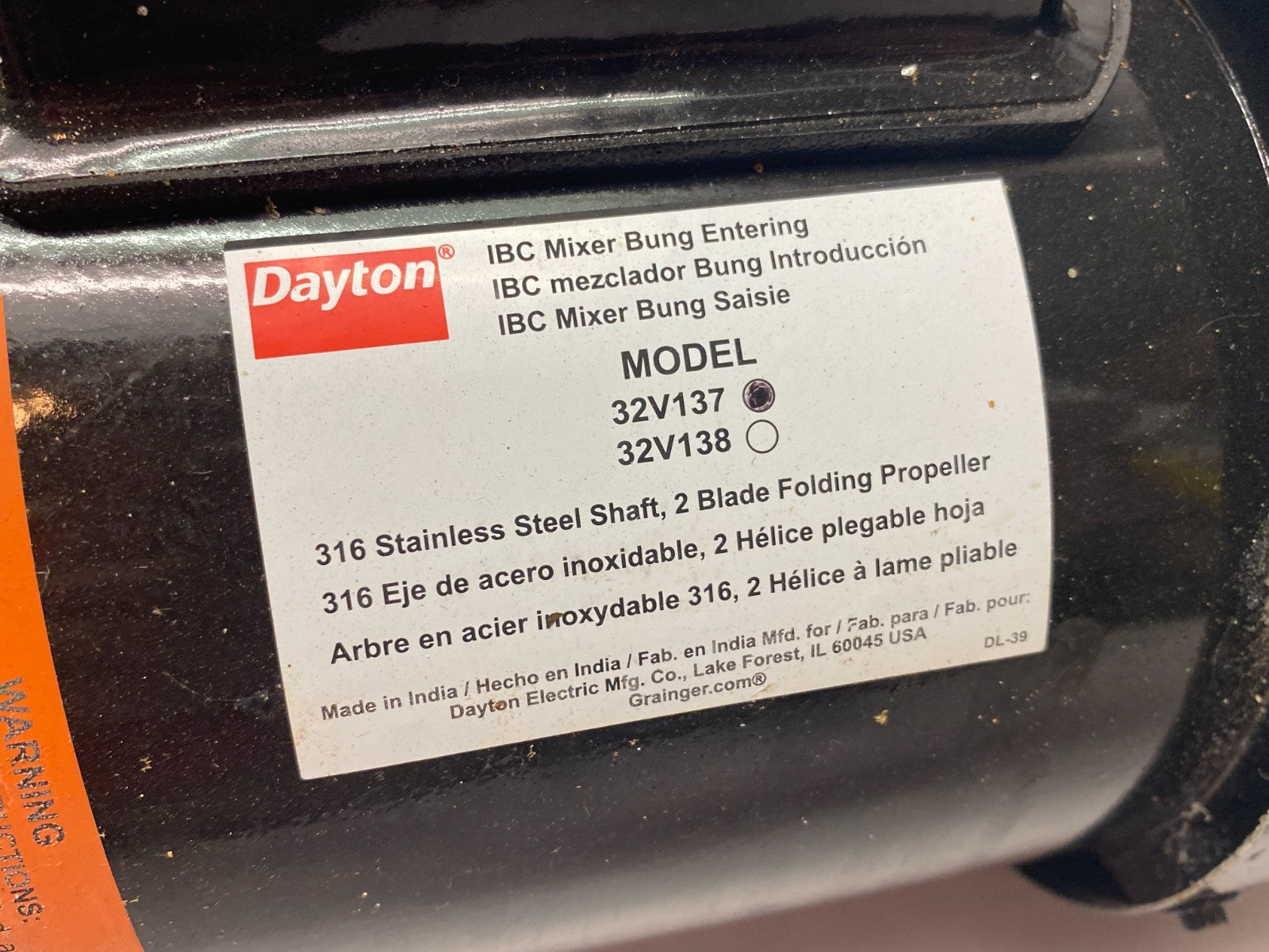 Dayton 32V137 IBC Mixer Bung 1/2HP 115/230V 450rpm NO PROPELLER SHAFT - Maverick Industrial Sales