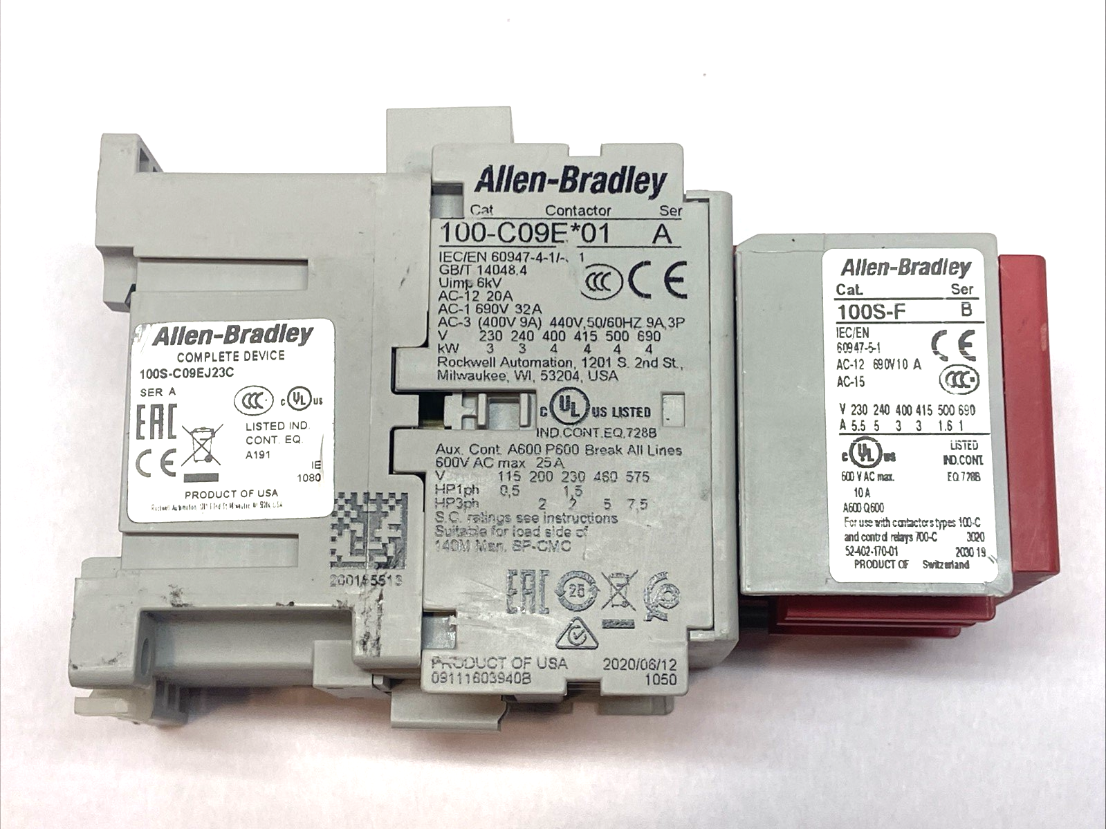 Allen Bradley 100S-C09EJ23C Ser. A Safety Contactor 440V 50/60Hz 9A 3P - Maverick Industrial Sales