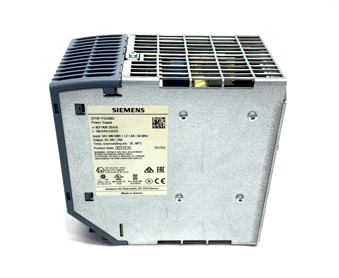 Siemens 6EP1436-2BA10 SITOP PSU300S 20A Stabilized Power Supply 400-500VAC 24VDC - Maverick Industrial Sales