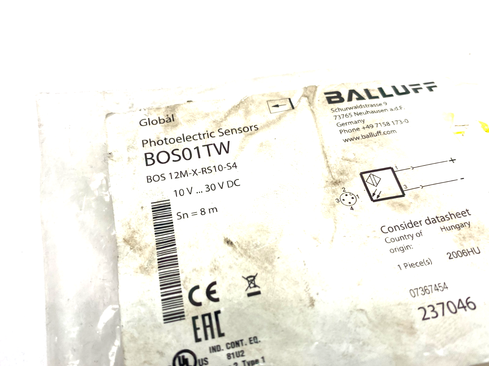 Balluff BOS01TW Cylindrical Through-Beam Photoelectric Sensor BOS 12M-X-RS10-S4 - Maverick Industrial Sales