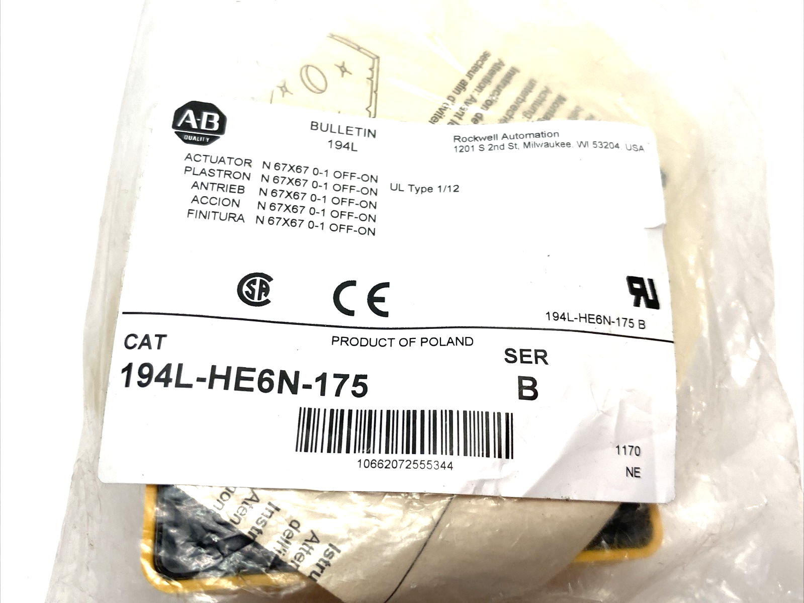 194L-HE6N-175 | Allen Bradley Ser. B Control and Load Switch Actuator, Screw Mount - New - Maverick Industrial Sales