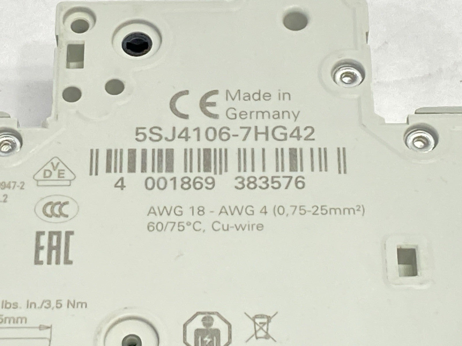 Siemens 5SJ4106-7HG42 Circuit Breaker 1P 6A 277VAC/480V w/ 5ST3010-0HG Switch - Maverick Industrial Sales