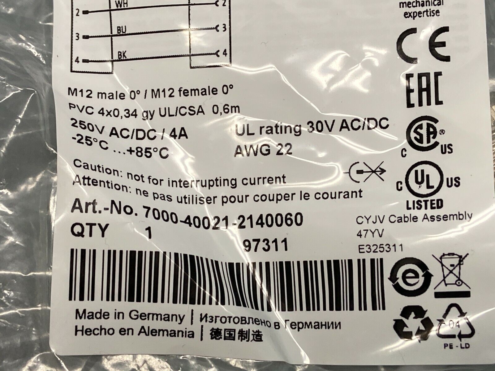 Murr Electronik 7000-40021-2140060 Double-Ended Cordset - Maverick Industrial Sales