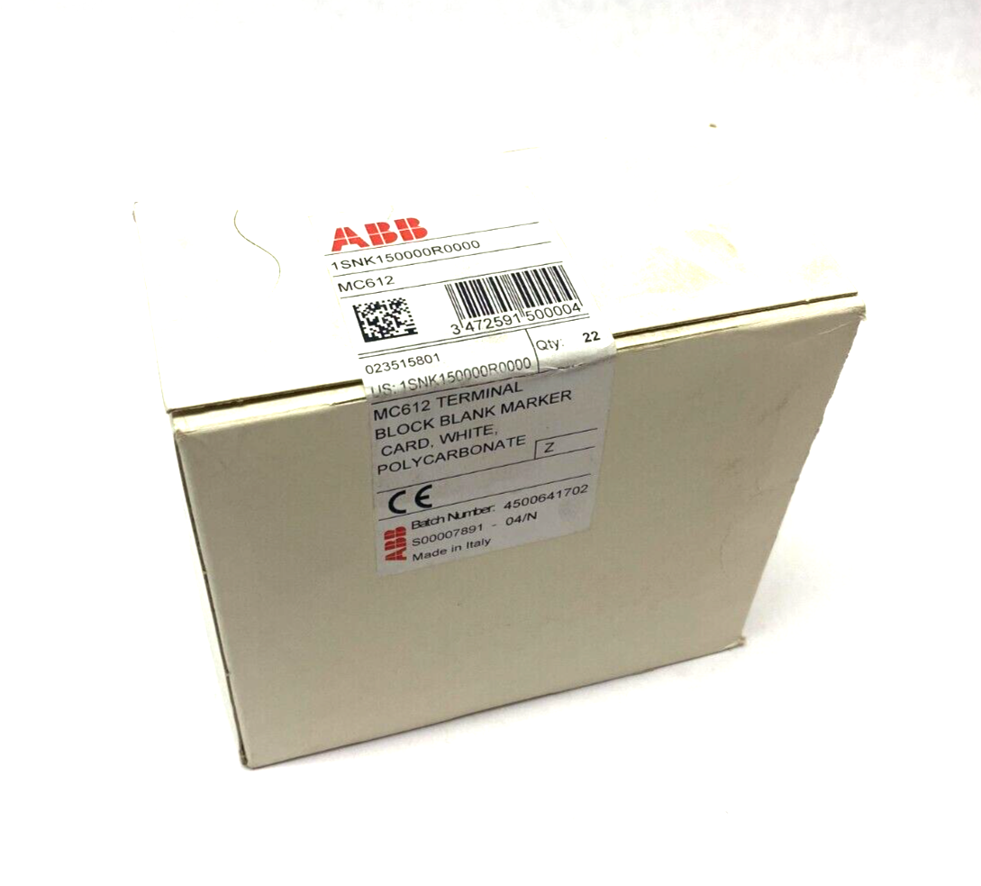 ABB 1SNK150000R0000 Terminal Block Blank Marker White MC612 BOX OF 22 SHEETS - Maverick Industrial Sales