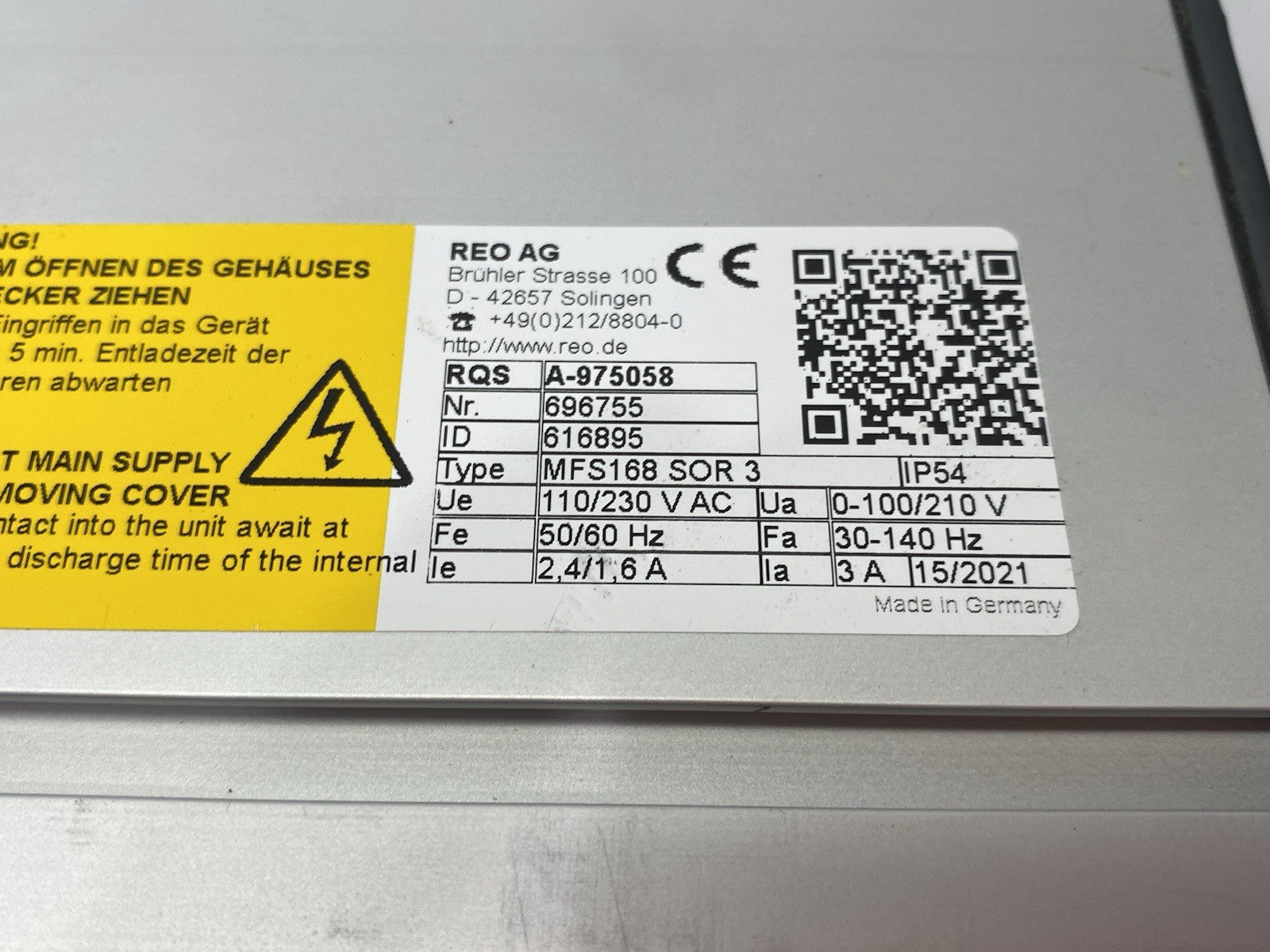 616895 | REO Weber REOVIB MFS168 SOR 3 Frequency Converter IP54 500666000008200 - Used - Maverick Industrial Sales