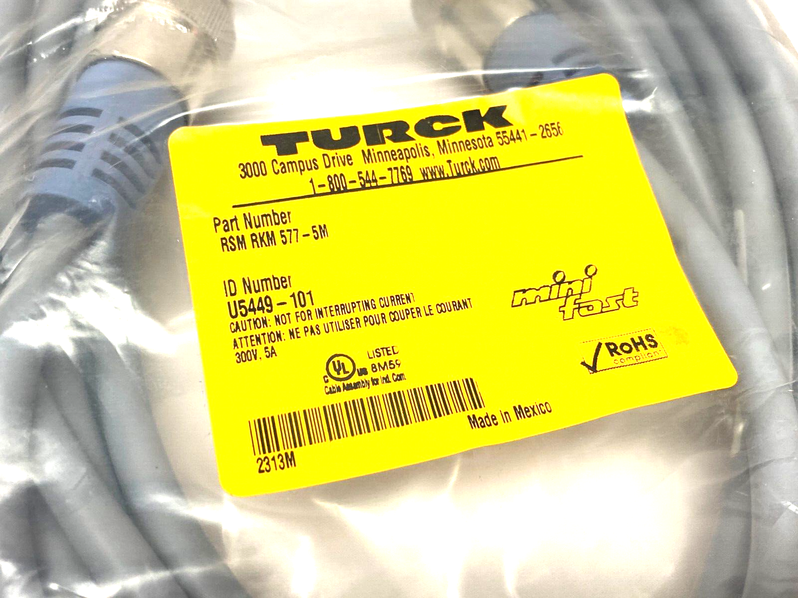 Turck RSM RKM 557-5M Minifast DeviceNet Double Ended Cordset U5449-101 - Maverick Industrial Sales