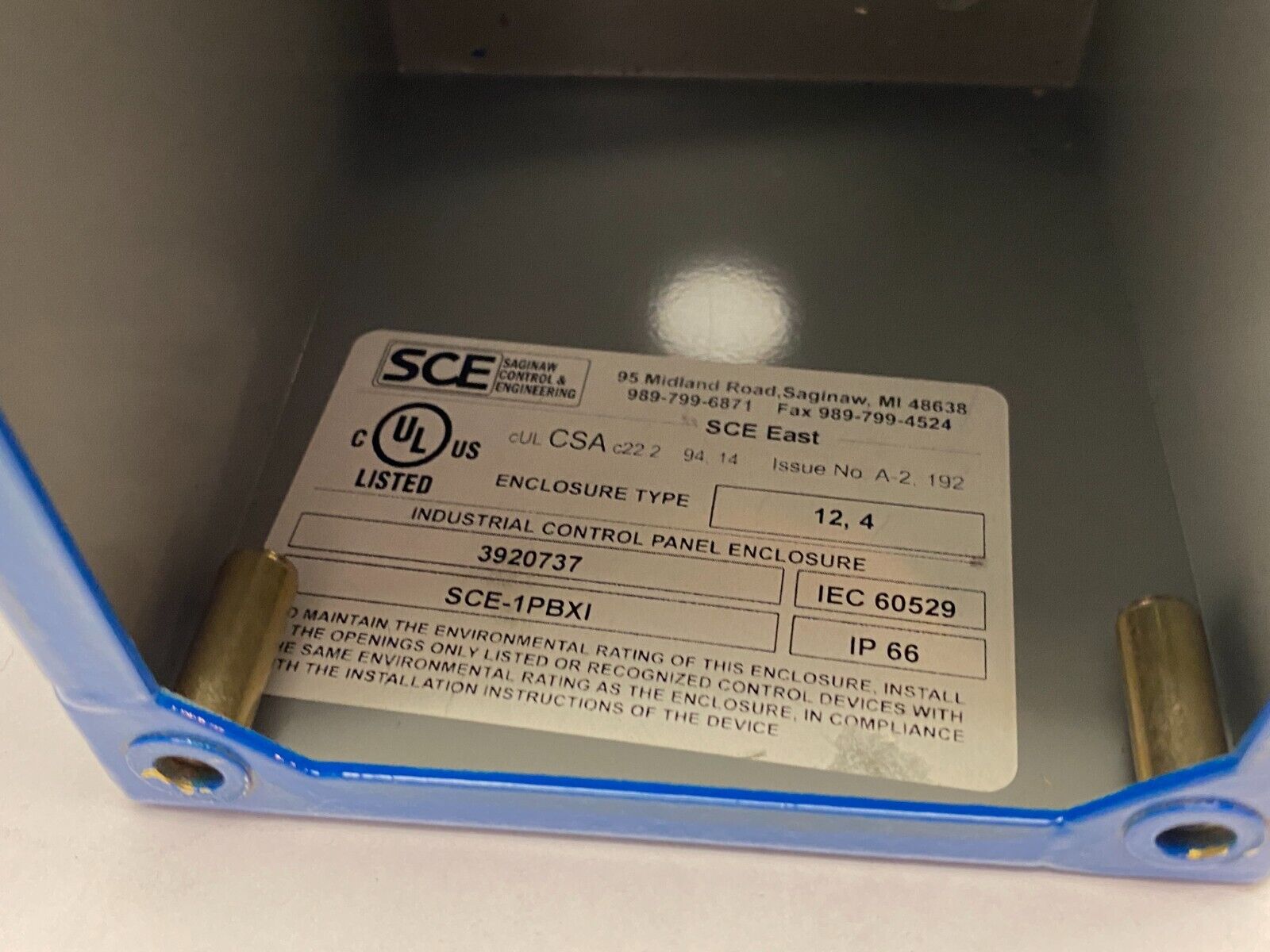 Saginaw Control & Engineering SCE-1PBXI Pushbutton Enclosure 4" x 4" Blue Steel - Maverick Industrial Sales