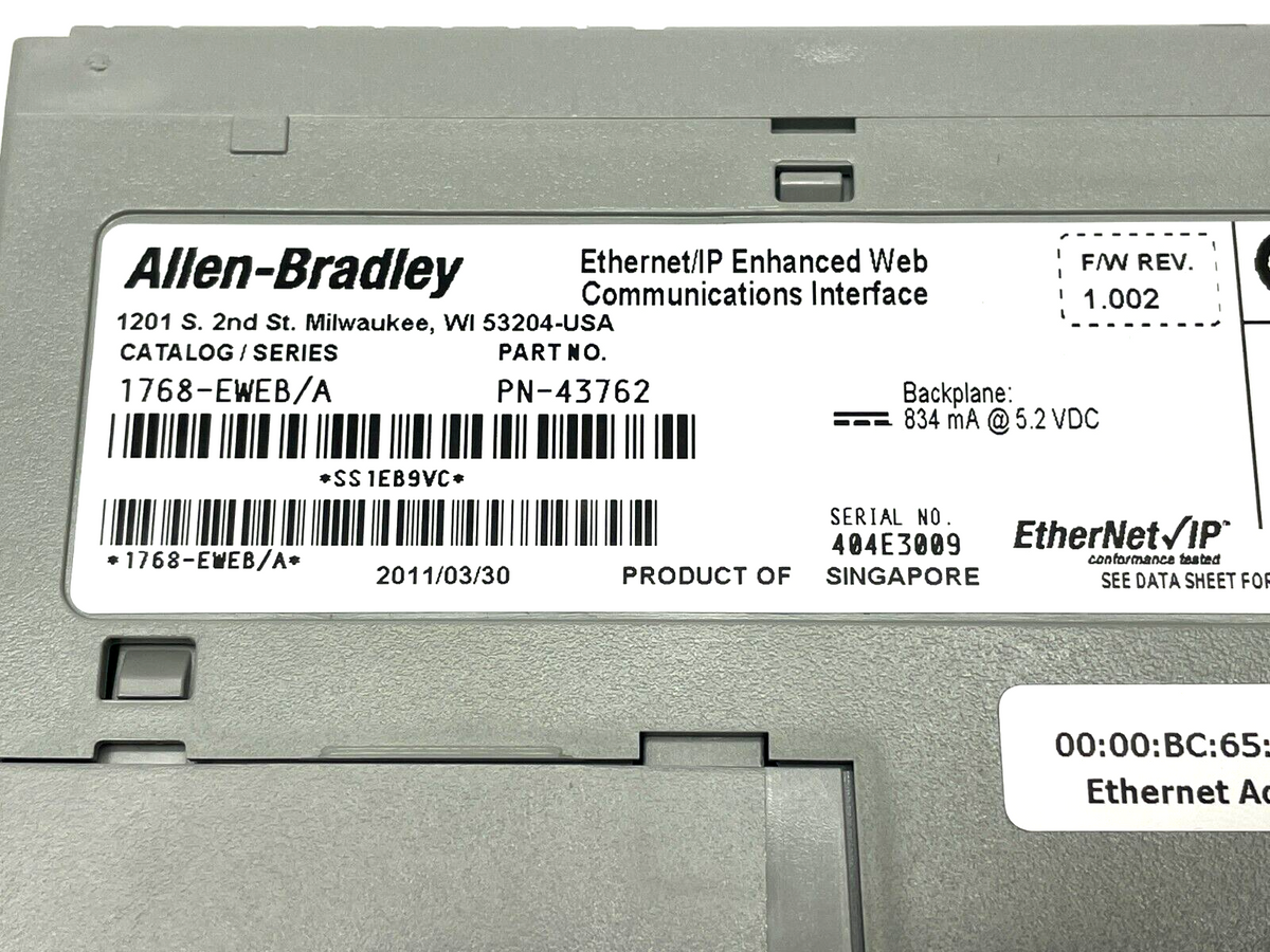 1768-EWEB | Allen Bradley Ser. A F/W REV 1.002 Communication Adapter Web Server - Used - Maverick Industrial Sales