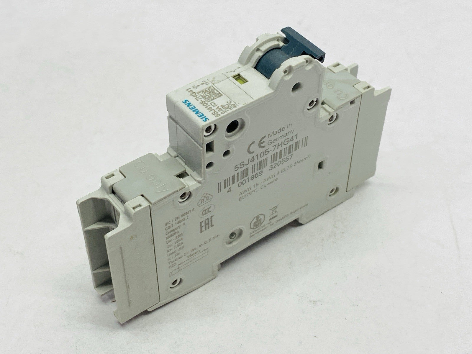 Siemens 5SJ4105‑7HG41 Miniature CB 0.5A 1‑Pole 240V – No Box - Maverick Industrial Sales
