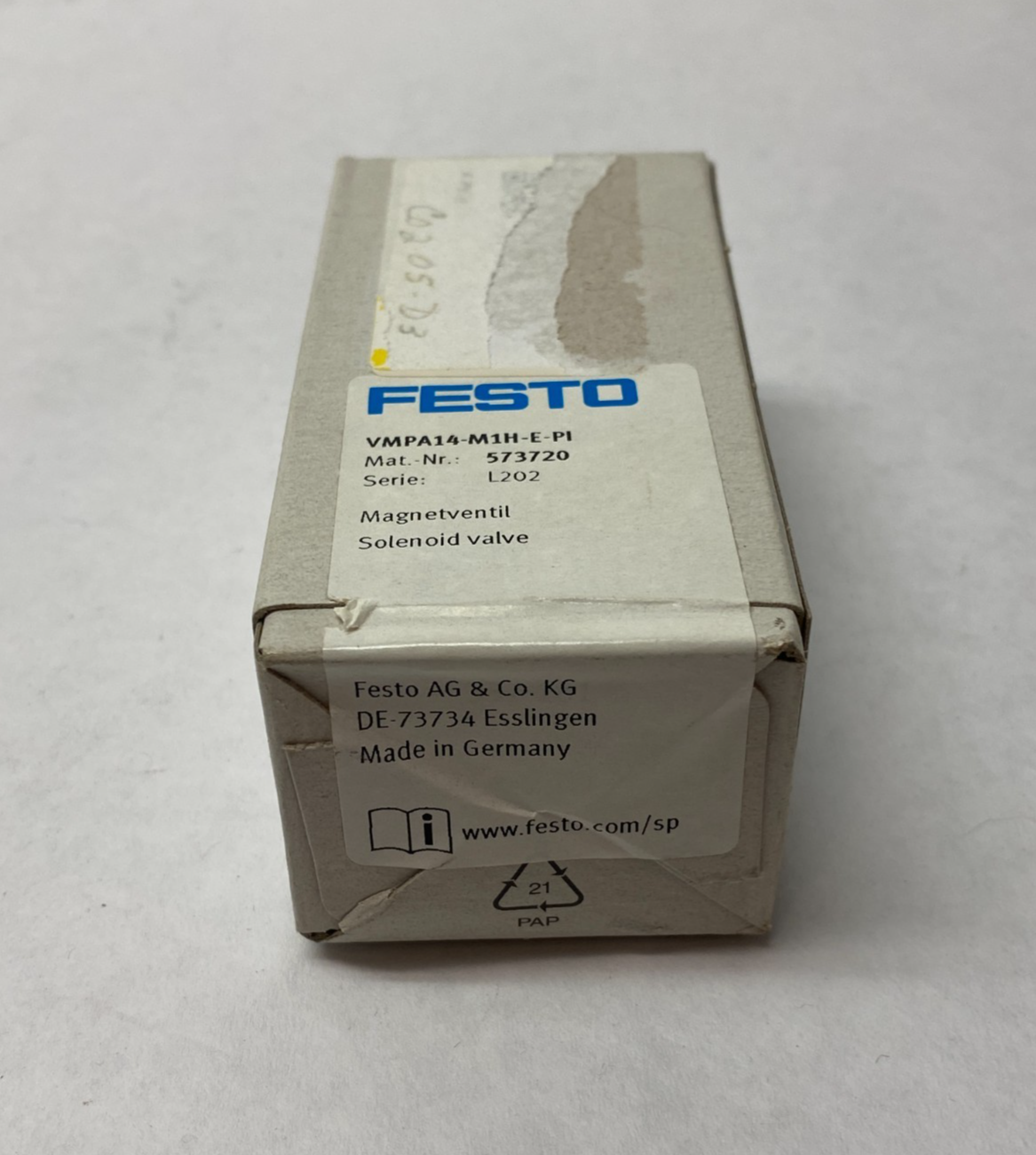 Festo VMPA14-M1H-E-PI Solenoid Valve, 5/3, Exhausted, 573720 - Maverick Industrial Sales