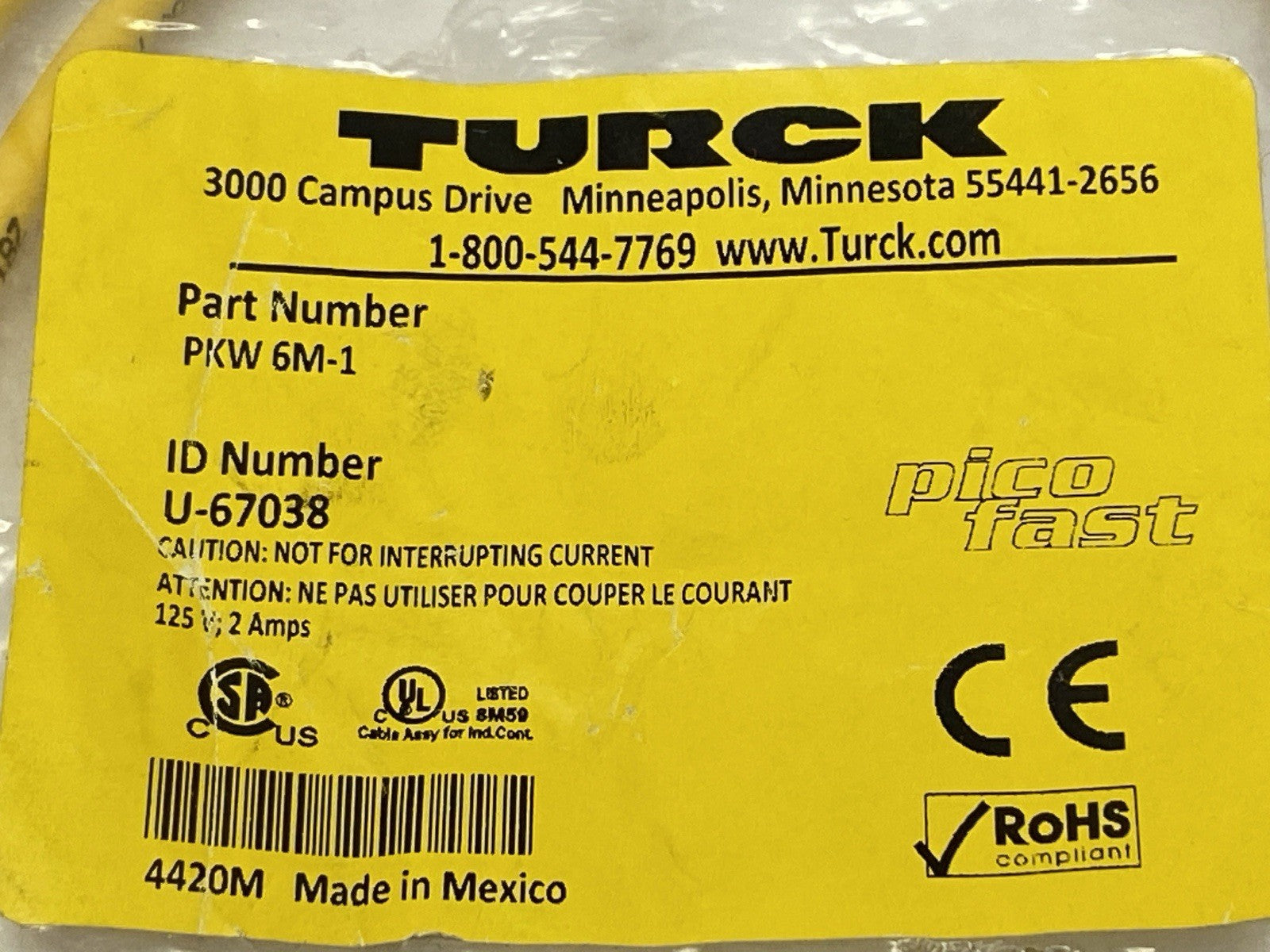 PKW 6M-1 | Turck Actuator Sensor Cordset Female M8 6-Pin 1m U-67038 - New - Maverick Industrial Sales