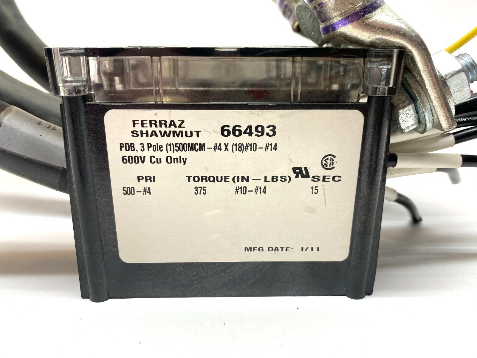 Ferraz Shawmut 66493 Distribution Block 3-Pole 600V w/ Cables - Maverick Industrial Sales