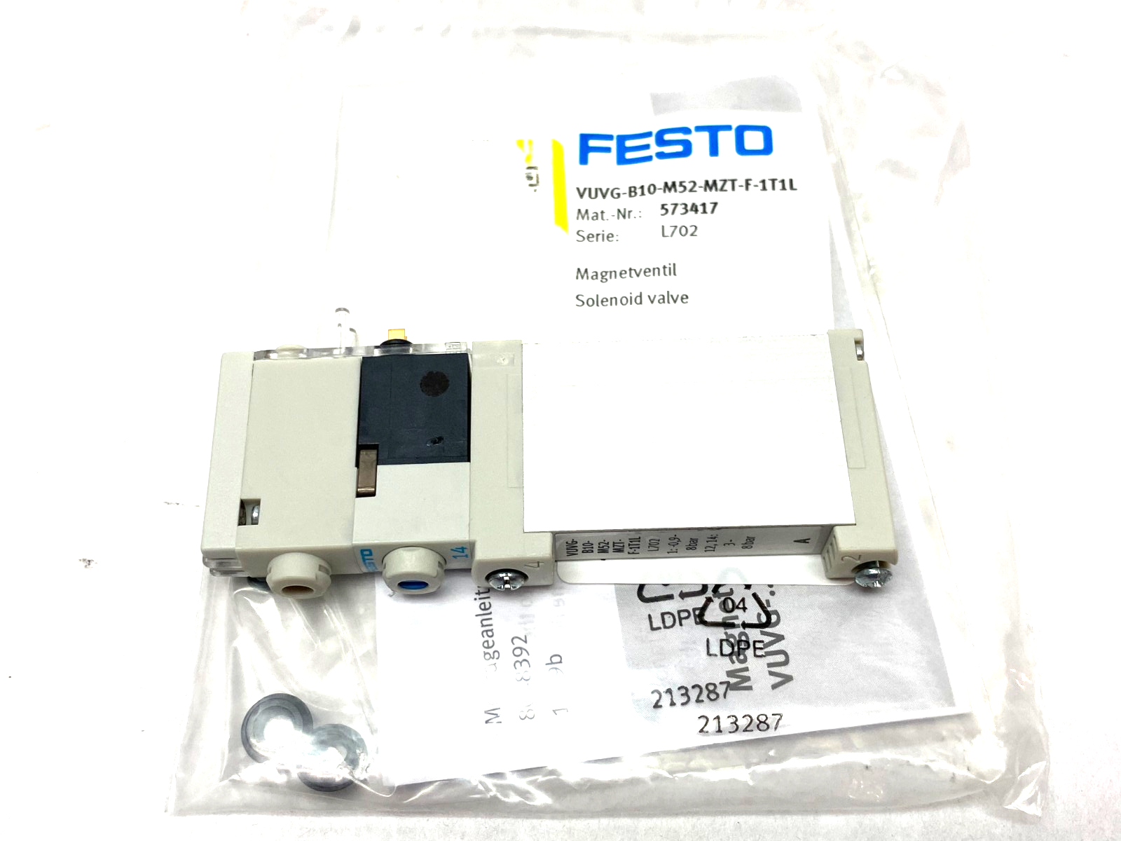 Festo VUVG-B10-M52-MZT-F-1T1L Solenoid Valve, Monostable, 5/2-Way 573417 - Maverick Industrial Sales