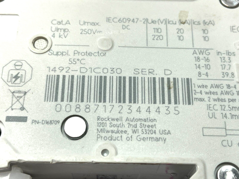 Allen Bradley 1492-D1C030 Ser. D Miniature Circuit Breakers 3A 1-Pole - Maverick Industrial Sales