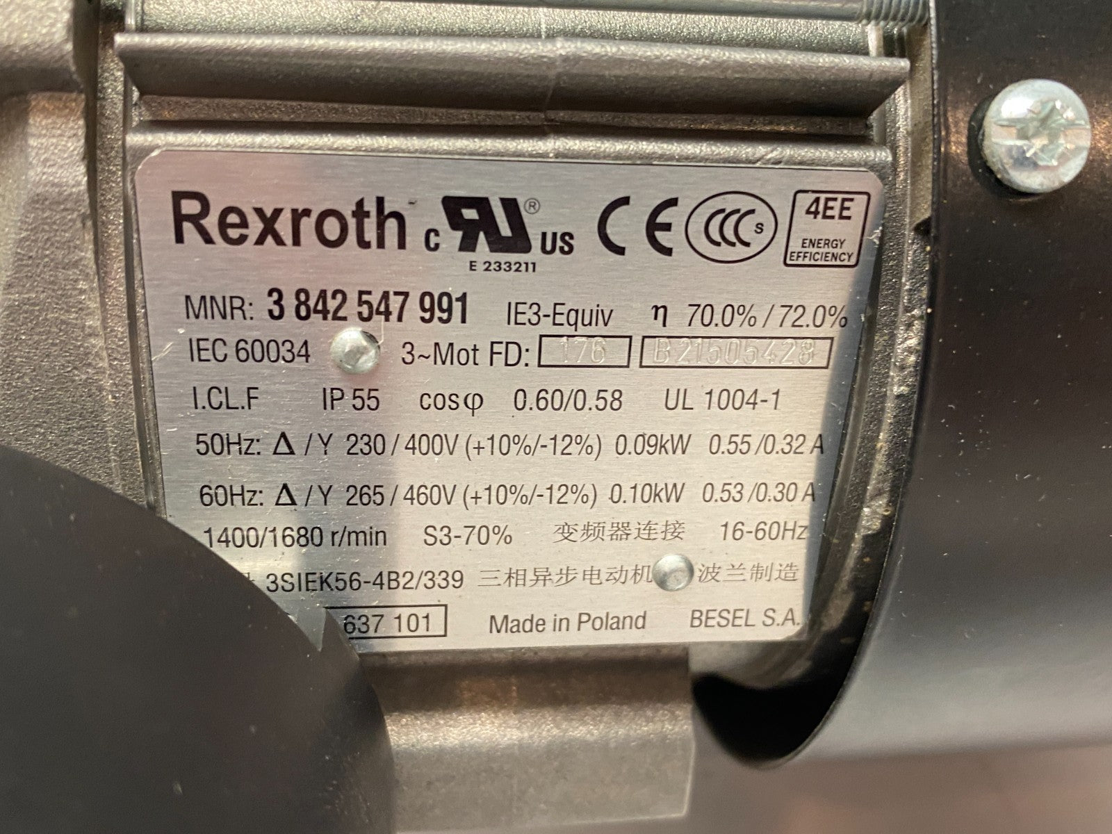 Bosch Rexroth 3842547991 Motor w/ 3842503061 Slip-on Gear Unit GS 13-1 I=20:1 - Maverick Industrial Sales