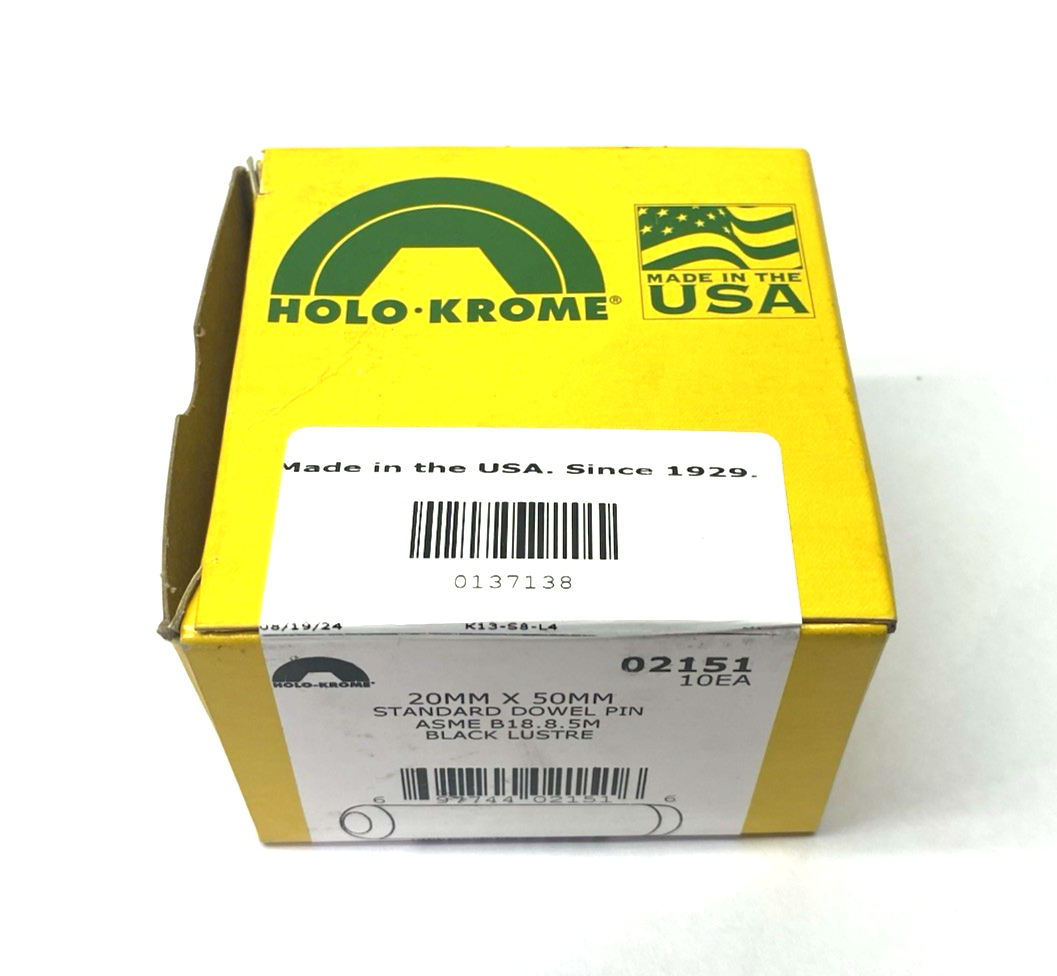 02151 | Holo-Krome 20mm x 50mm Standard Dowel Pin ASME B18.8.5M BOX OF 10 - New - Maverick Industrial Sales