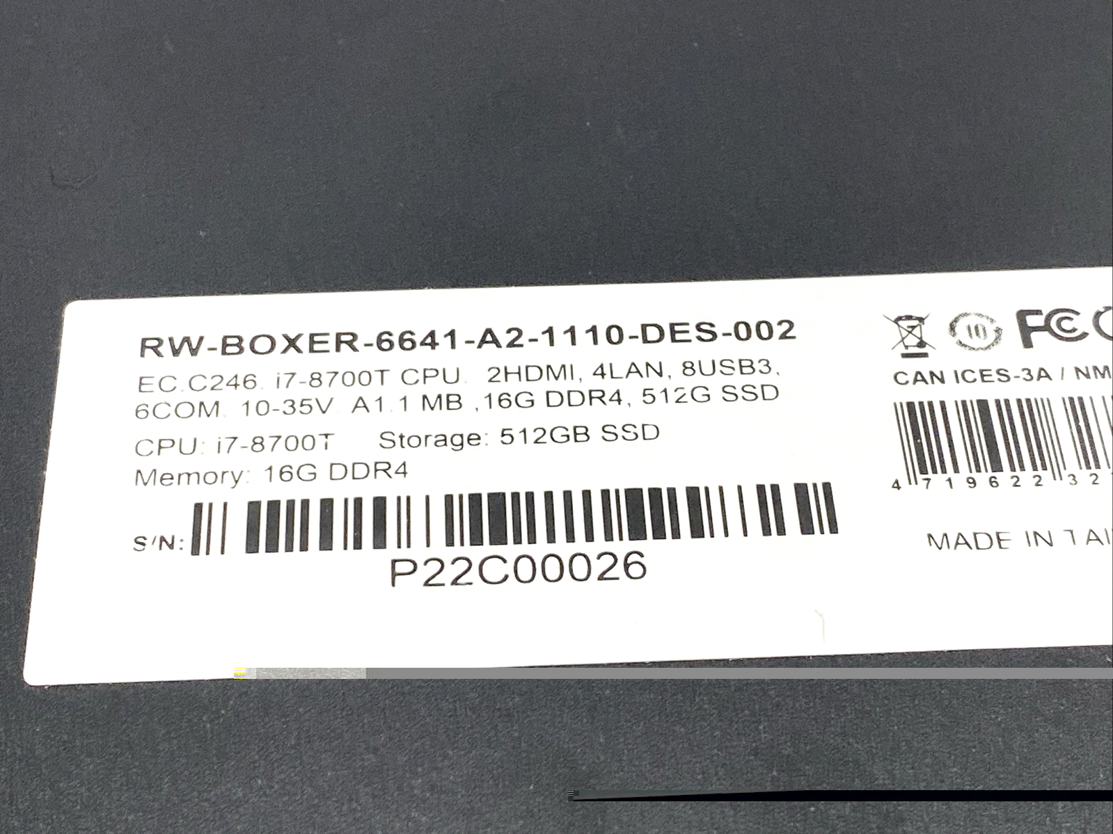 RW-BOXER-6641-A2-1110-DES-002 | Aaeon BOXER-6641, PC i7-8700T 512GB SSD 16G DDR4, - New – Open box - Maverick Industrial Sales
