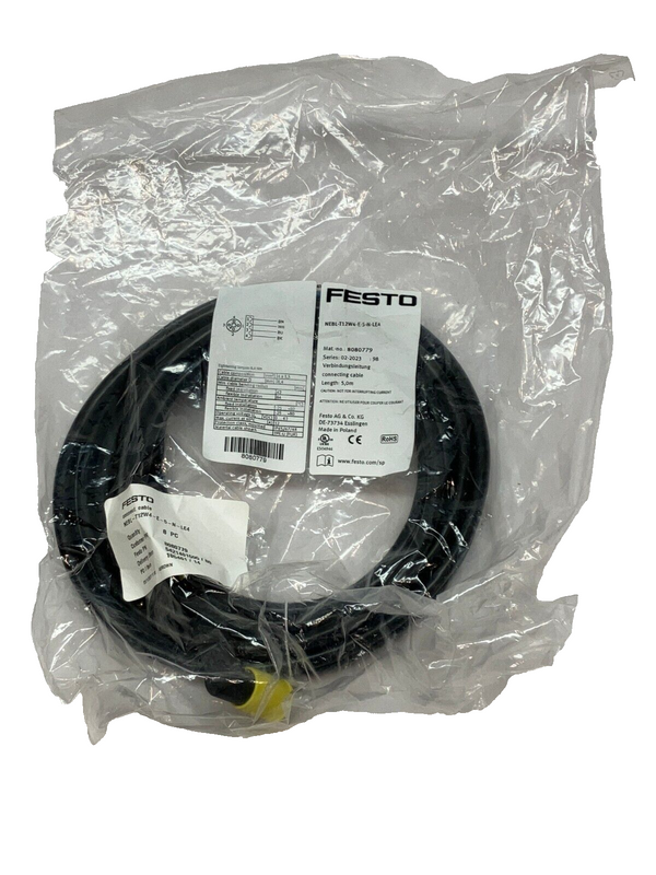 Festo NEBL-T12W4-E-5-N-LE4 Connecting Cable Angled M12 Socket T Code 5m 8080779 - Maverick Industrial Sales