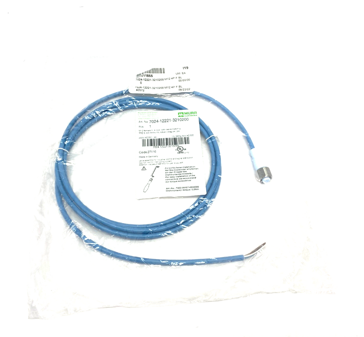 7024-12221-3210200 | Murrelektronik Single Ended M12 Steel Female Cordset 0° A-cod - New - Maverick Industrial Sales
