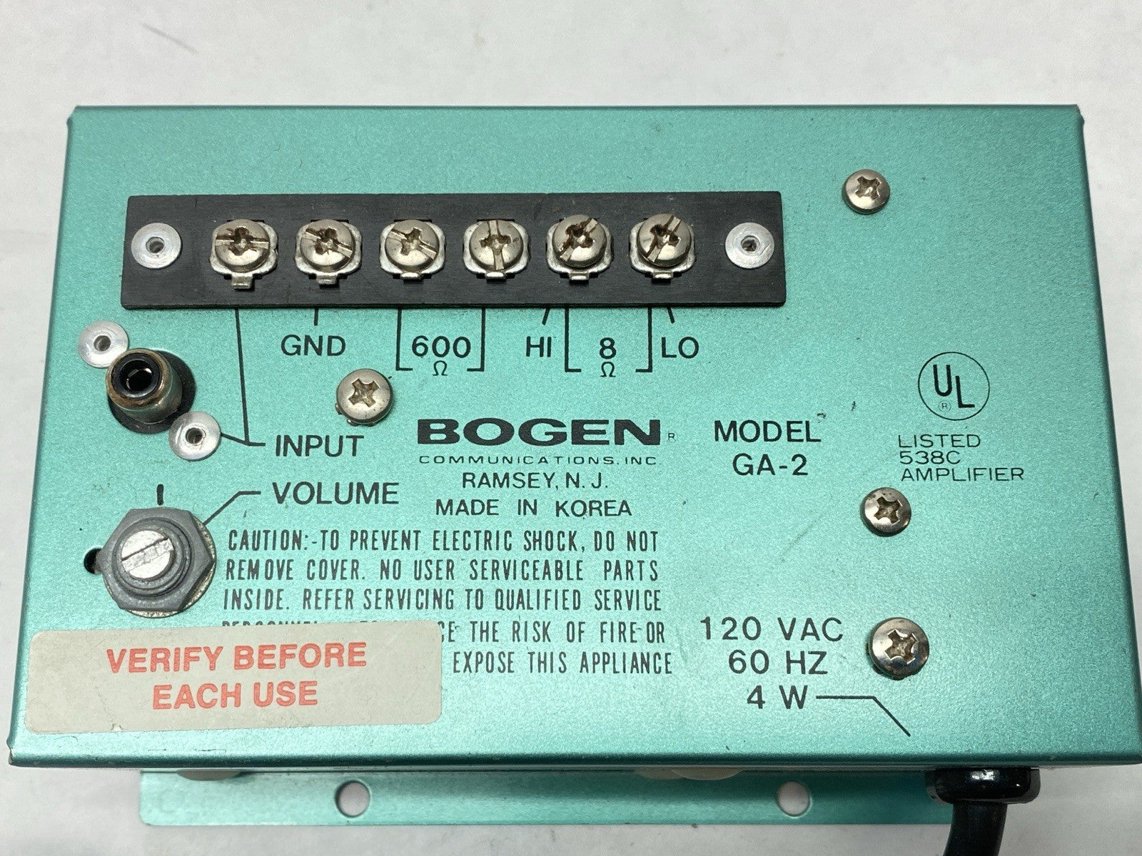 GA-2 | Bogen Utility Amplifier 120V 600ohm 8ohm Solid State - Used - Maverick Industrial Sales