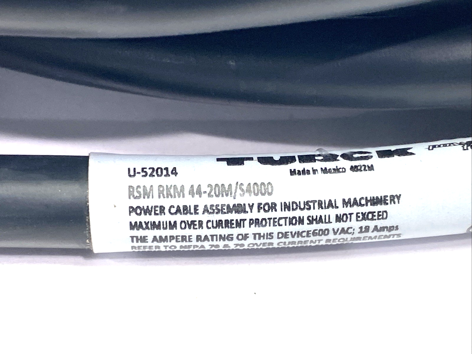 Turck RSM RKM 44-20M/S4000 Cordset 7/8"-16 Male to Female 4-Pin 20m U-52014 - Maverick Industrial Sales