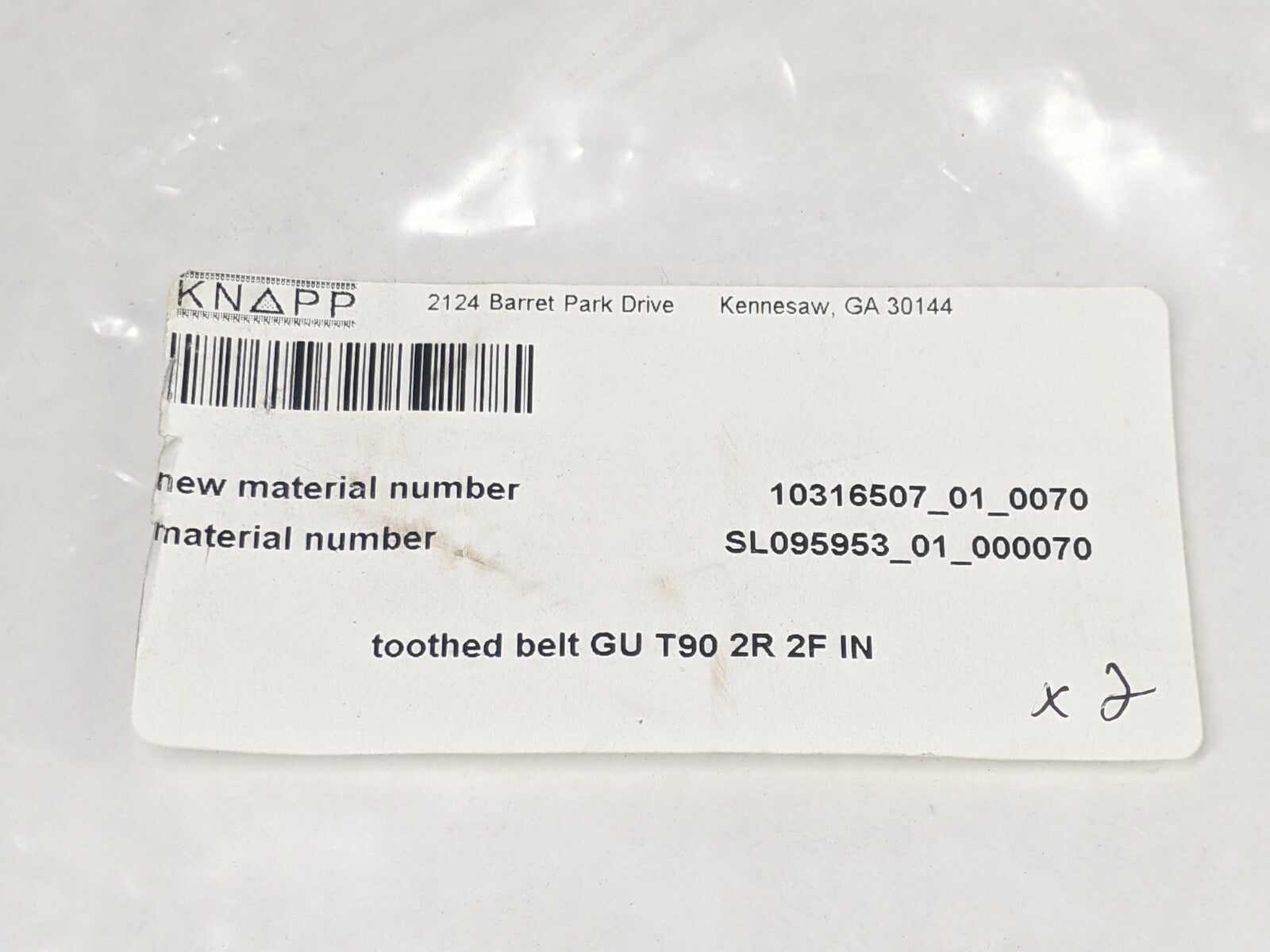 Knapp Graz GU T90 2R 2F IN Toothed Belt - Maverick Industrial Sales
