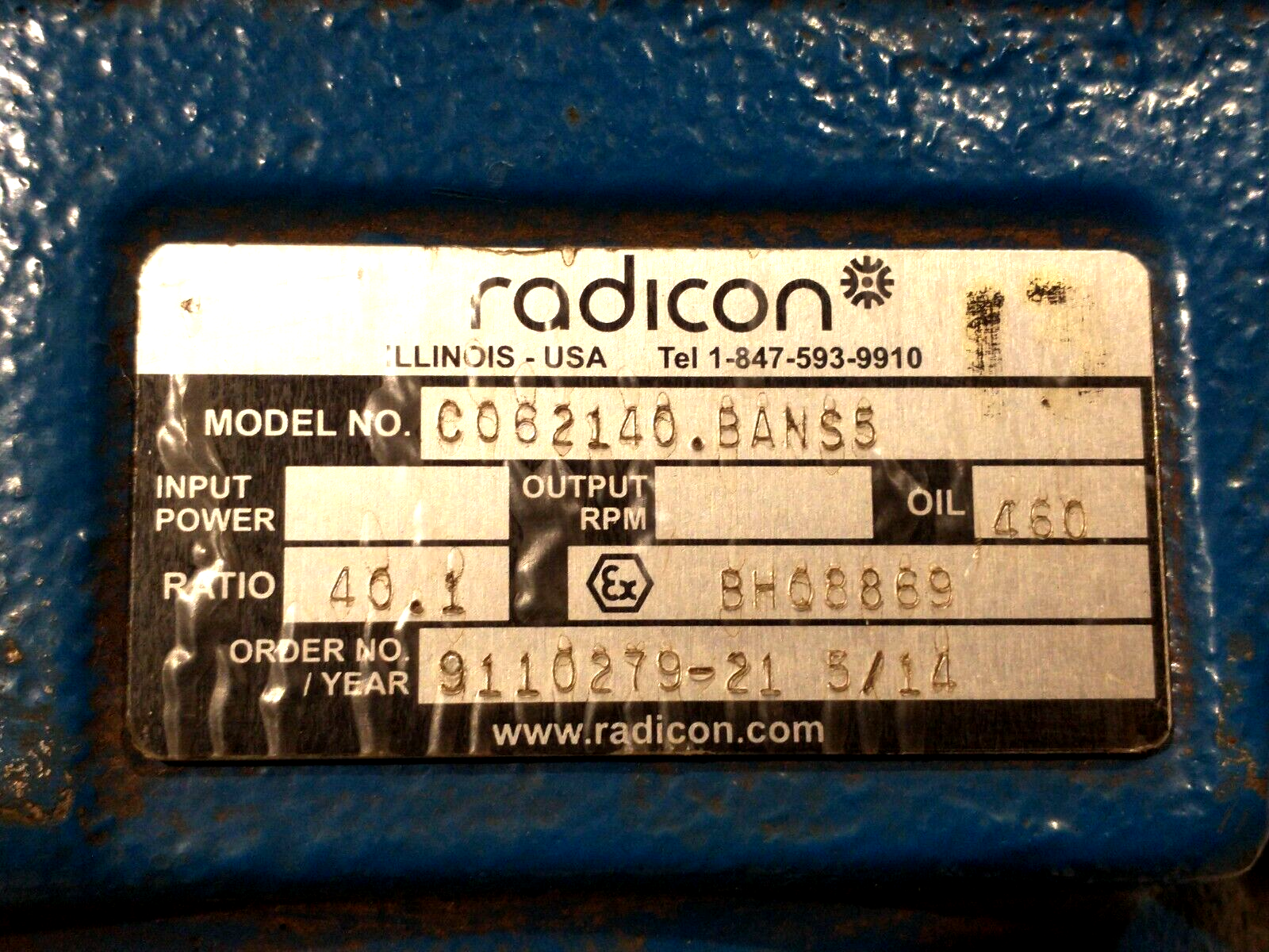 Radicon C062140.BANS5 Helical Worm Gear Reducer NEMA Motor Gearbox 40.1 Ratio - Maverick Industrial Sales