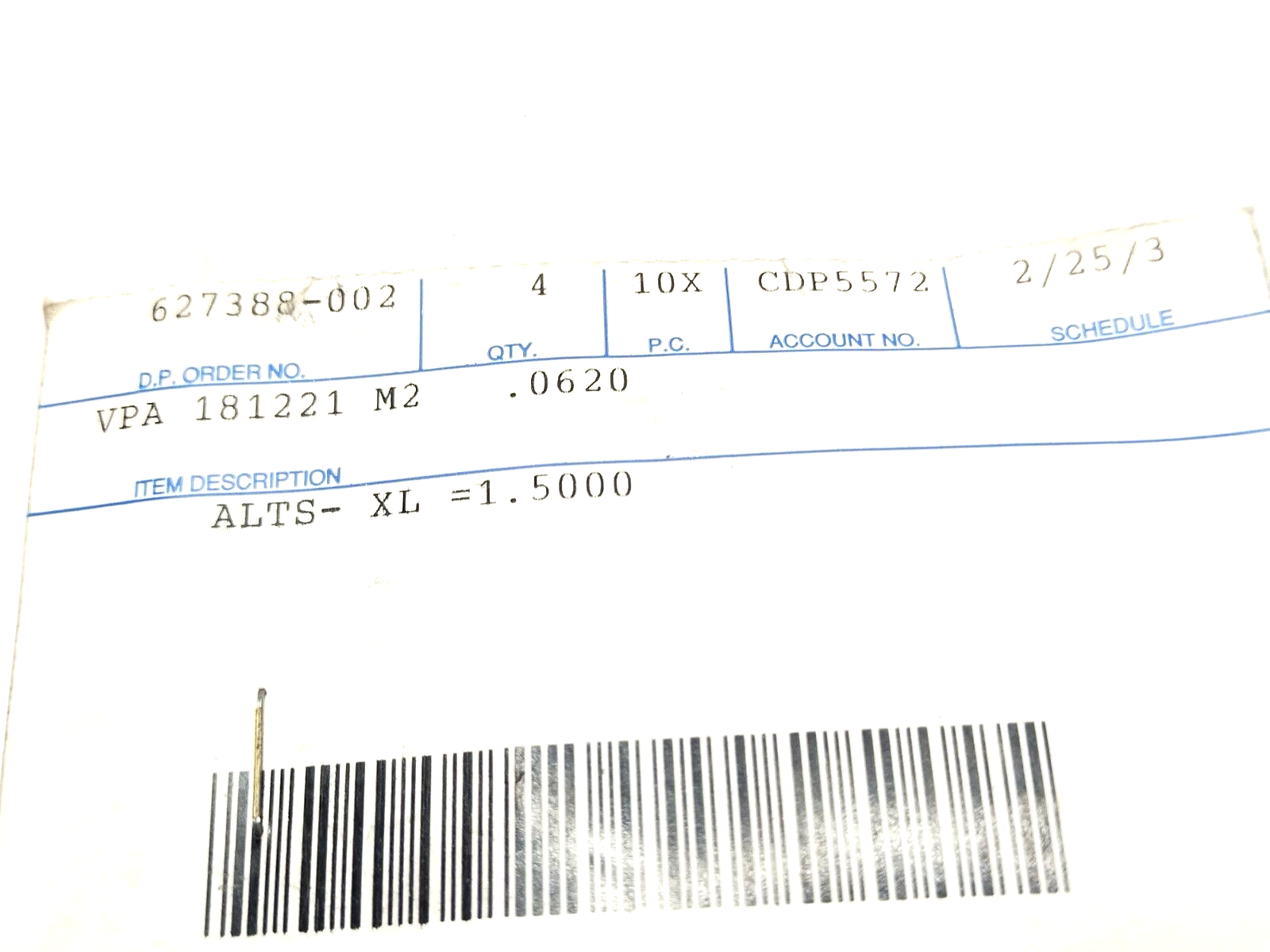 Dayton Progress VPA 18 1221 M2 Positive Pick-Up Pilot P 0.062" x 1.5"L LOT OF 4 - Maverick Industrial Sales