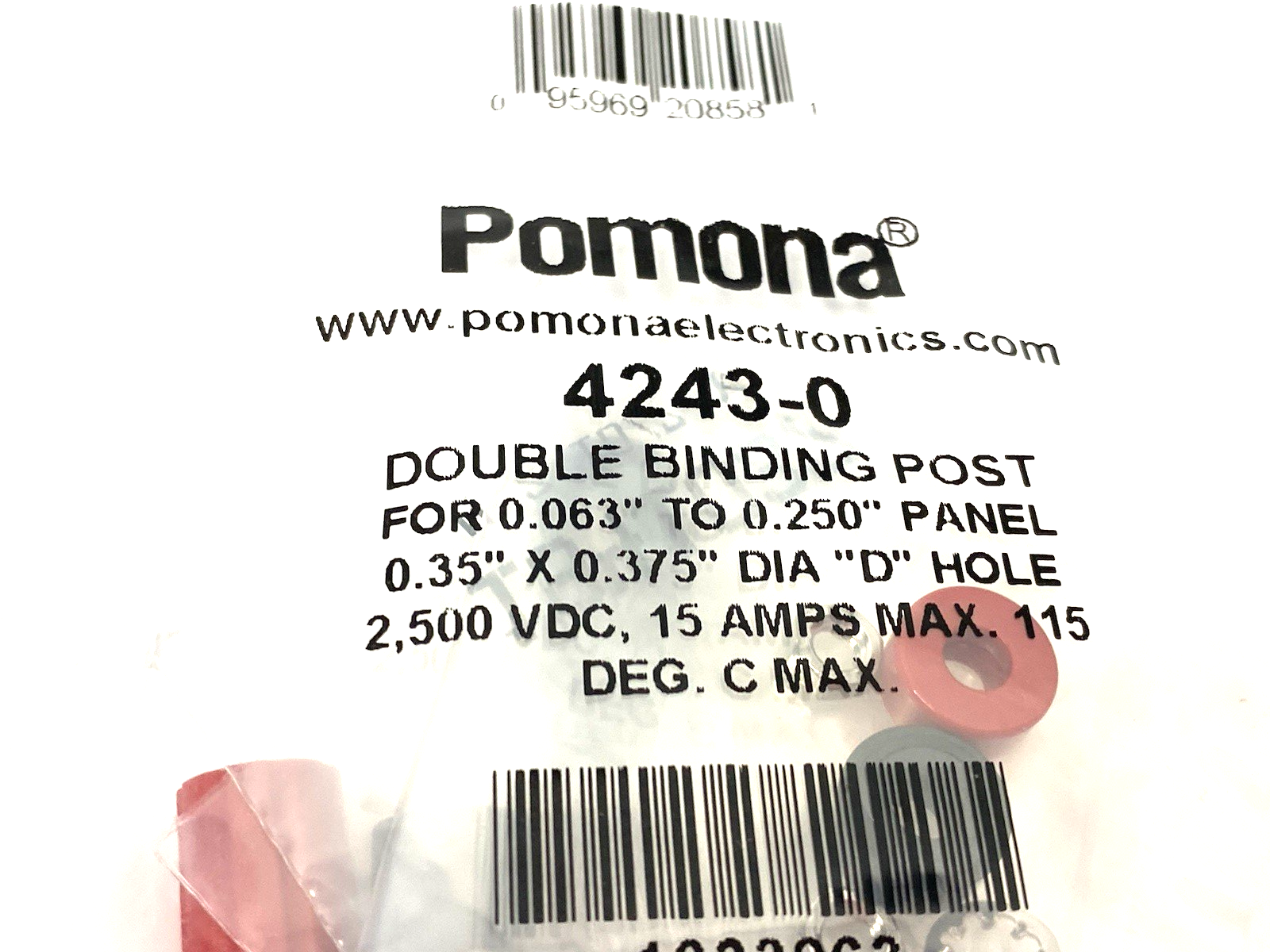 4243-0 | Pomona Double Binding Post 0.063" to 0.250" Panel, 2500VDC 15A - New - Maverick Industrial Sales