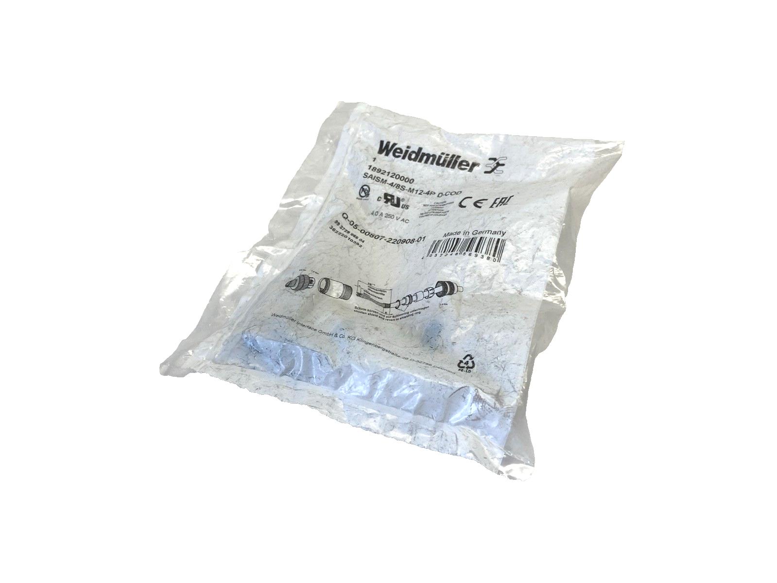 Weidmuller 1892120000 Field Wireable Connector M12 4-Pin SAISM-4/8S-M12-4P D-COD - Maverick Industrial Sales