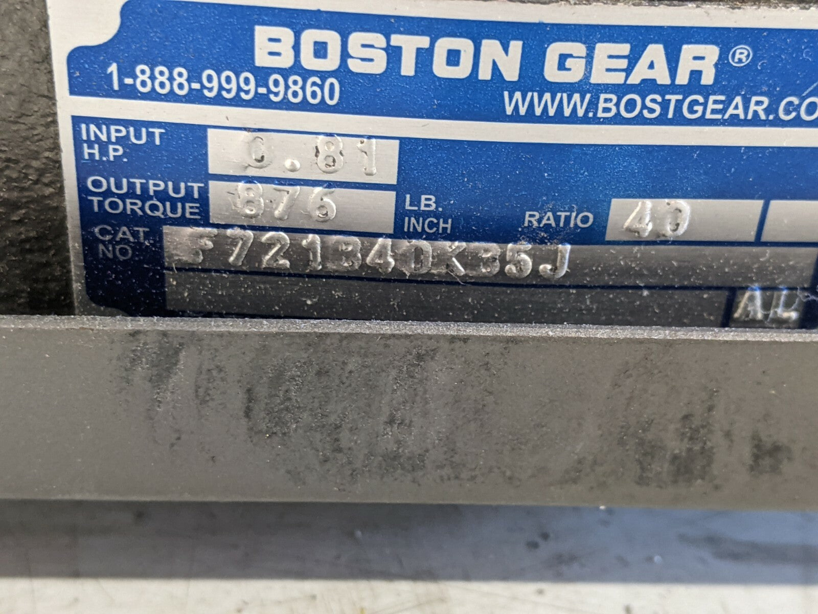 Leeson 110047.00 Electric Motor w/ Boston Gear F721B40KB5J Speed Reducer 40:1 - Maverick Industrial Sales