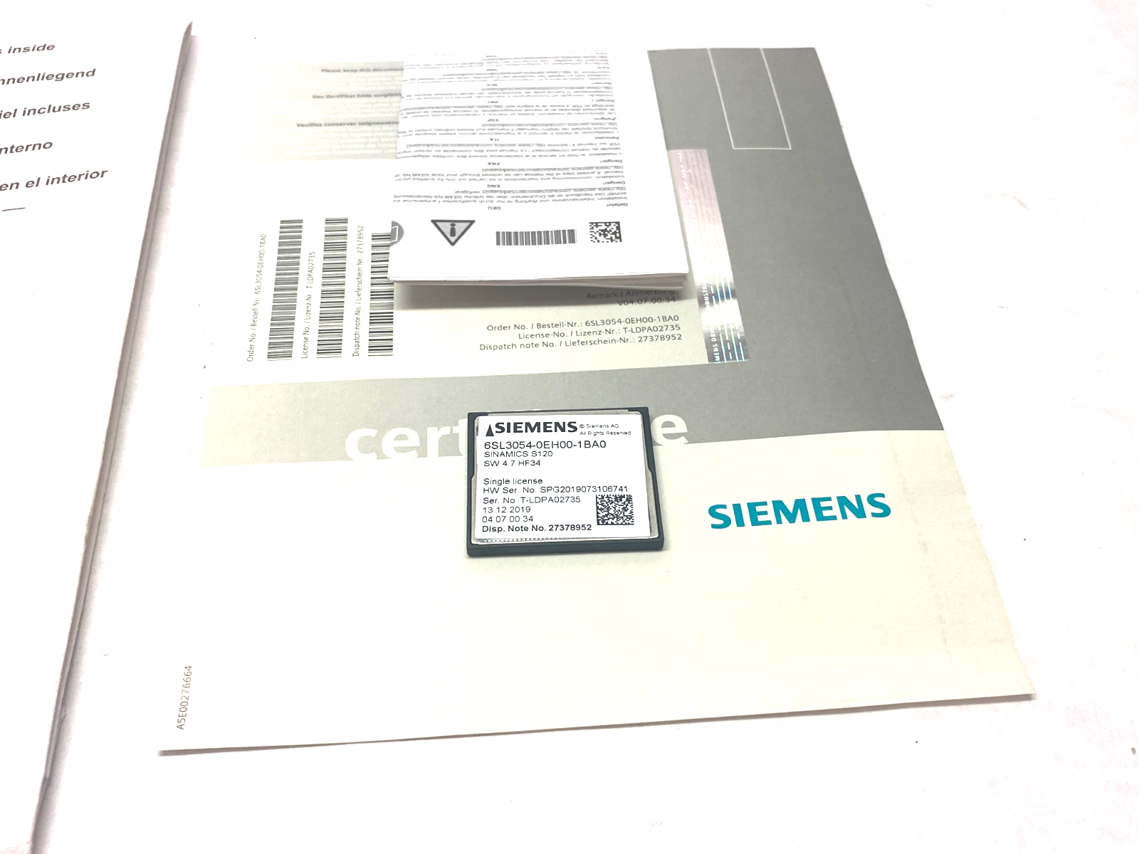 Siemens 6SL3054-0EH00-1BA0 SINAMICS S120 CompactFlash Card SW 4.7 HF34 - Maverick Industrial Sales