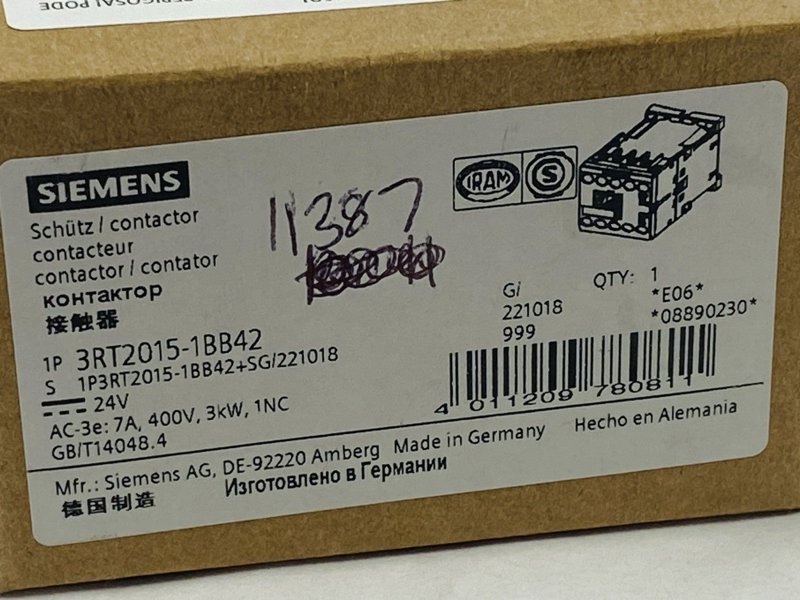 Siemens 3RT2015-1BB42 Contactor 7A 400V 3kW 1NC 3-Pole - Maverick Industrial Sales