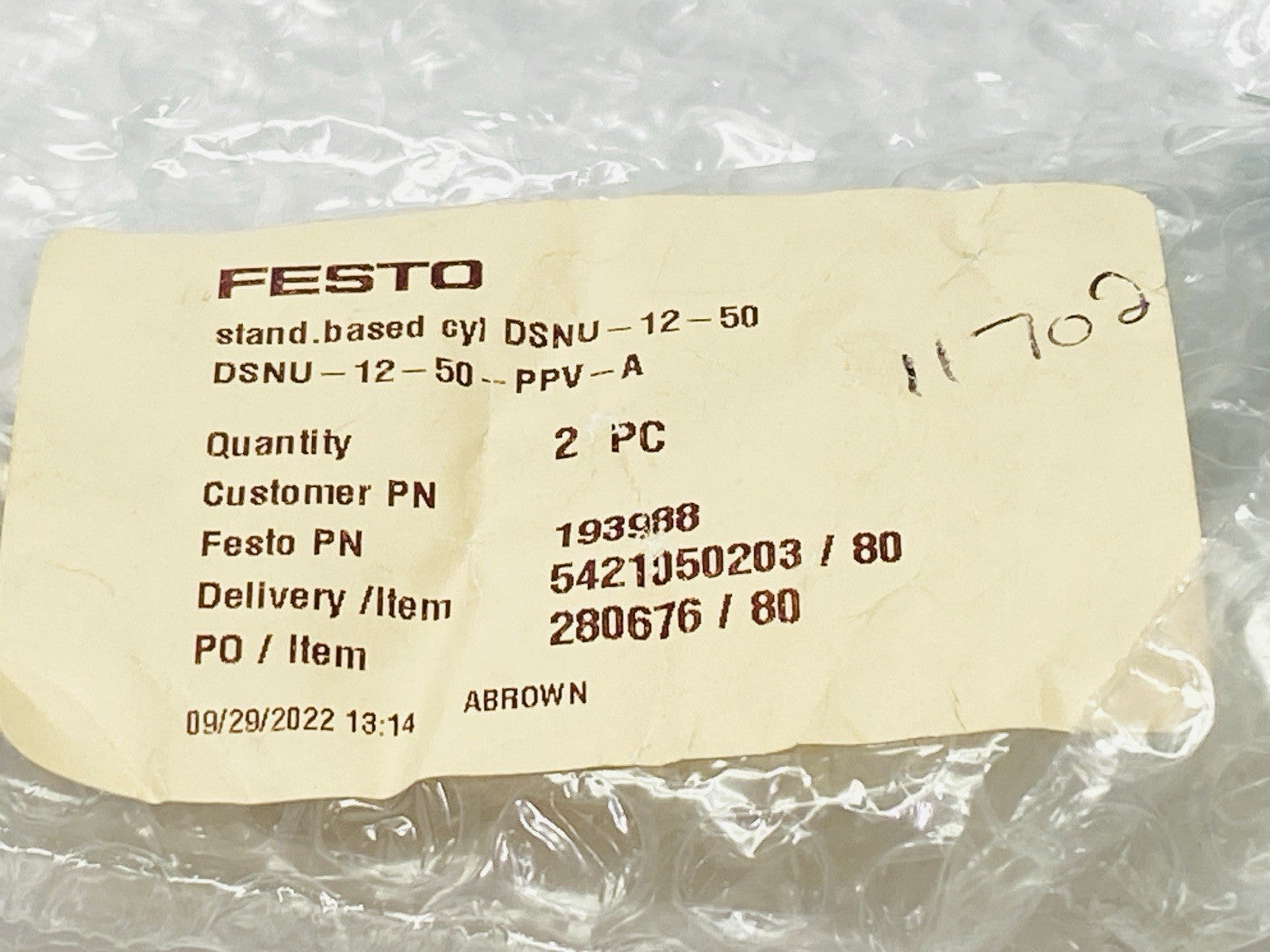 Festo DSNU-12-50-PPV-A Pneumatic Cylinder 12mm Dia 50mm Stroke 19192 - Maverick Industrial Sales