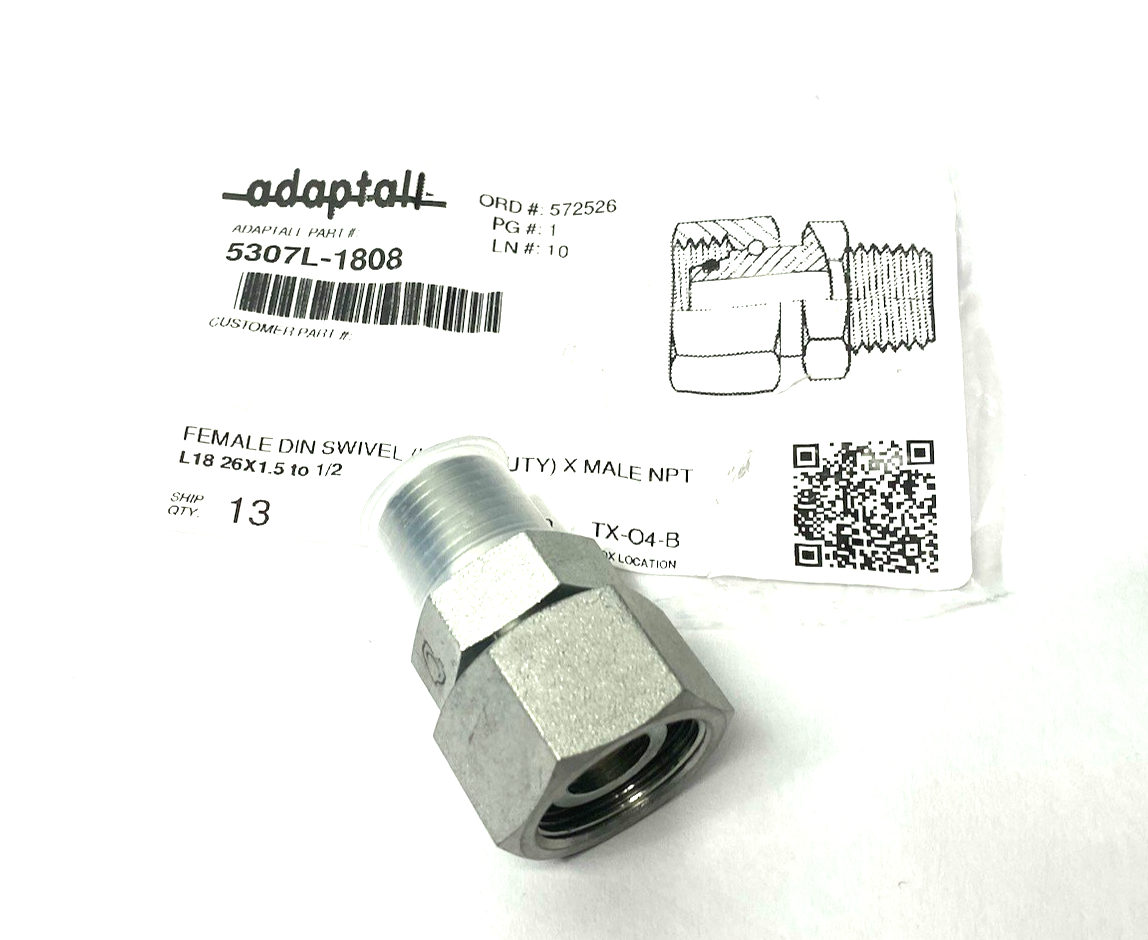 5307L-18-08 | Adaptall Straight Female DIN (Swivel) X Male NPT, Light Duty - New – Open box - Maverick Industrial Sales