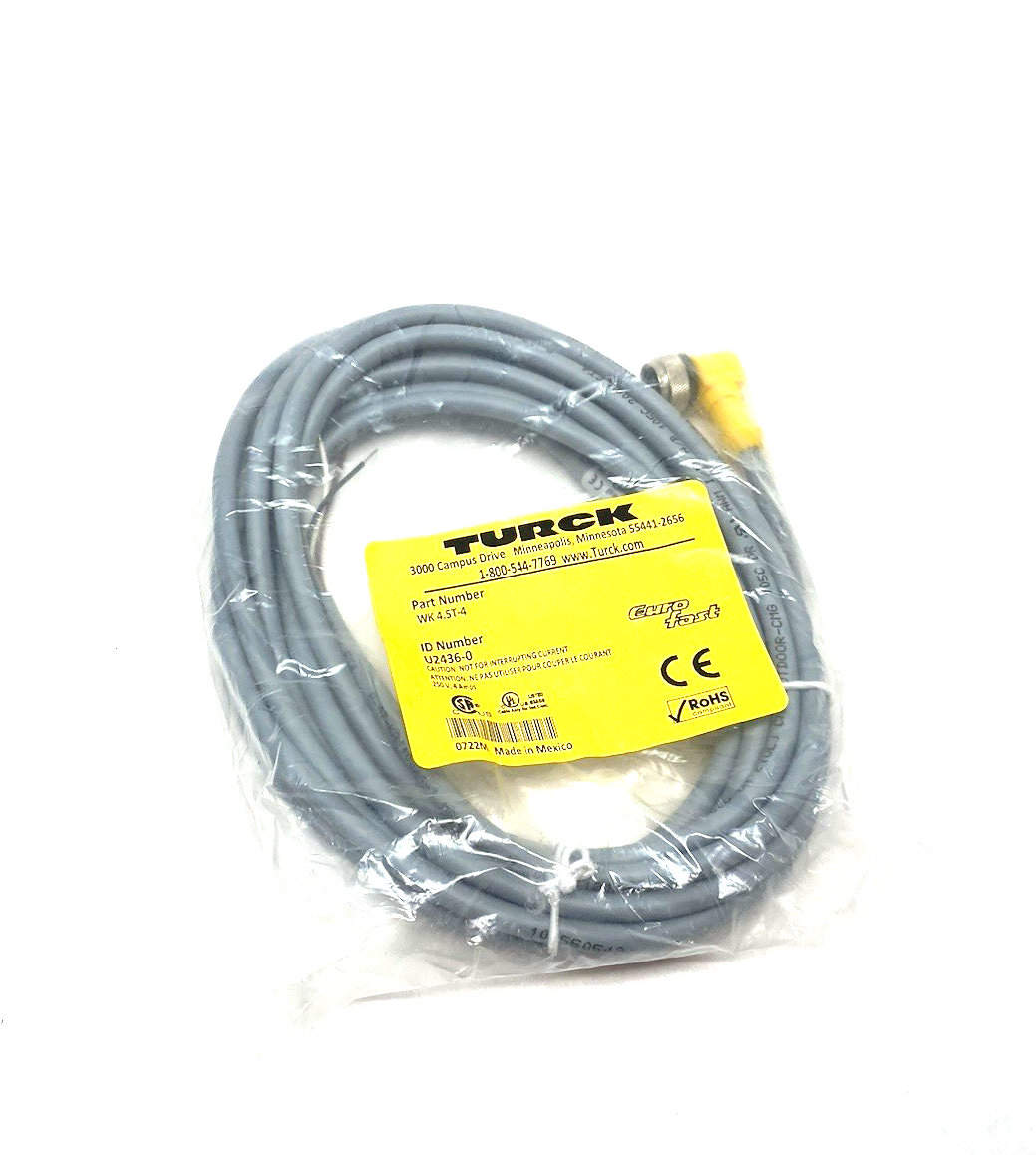 WK 4.5T-4 | Turck Eurofast Single End Rt Angle Cordset U2436-0 - New - Maverick Industrial Sales