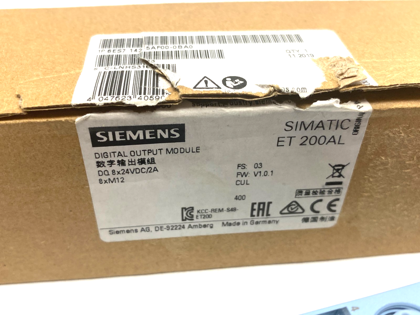 Siemens 6ES7 142-5AF00-0BA0 SIMATIC ET 200AL Digital Output Module, 8x24VDC/2A - Maverick Industrial Sales