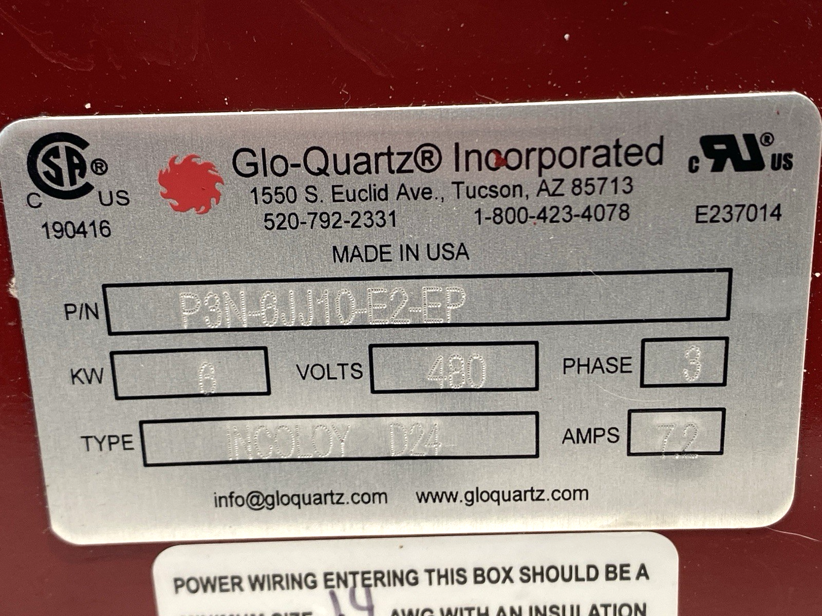 Glo-Quartz P3N-GJJ10-E2-EP Screwplug Electric Immersion Heater - Maverick Industrial Sales