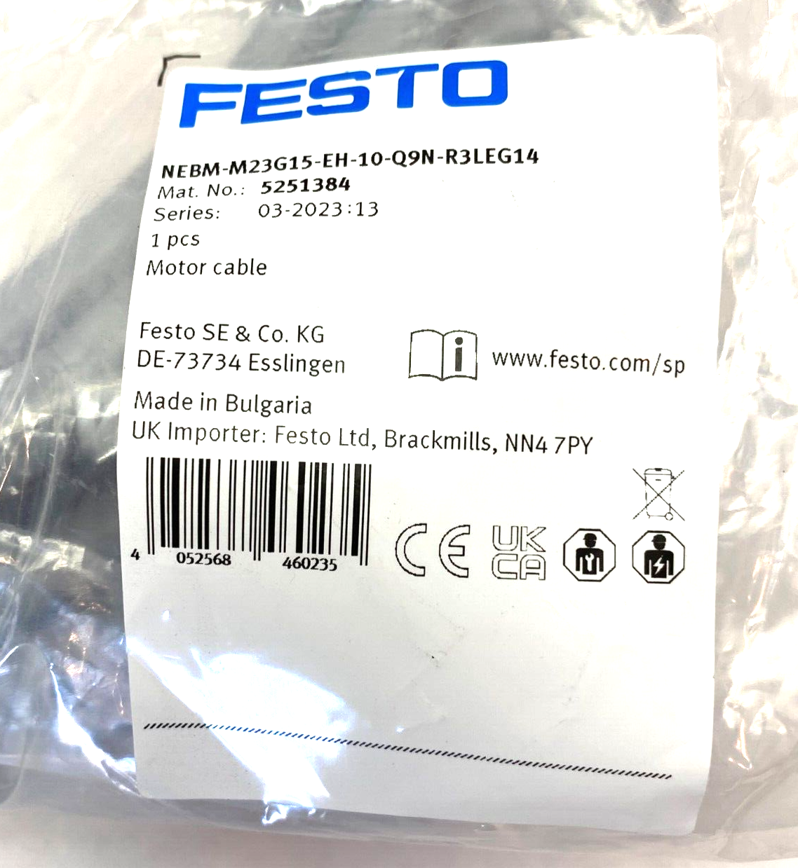 Festo NEBM-M23G15-EH-10-Q9N-R3LEG14 Motor Extension Cable 10m Length 5251384 - Maverick Industrial Sales