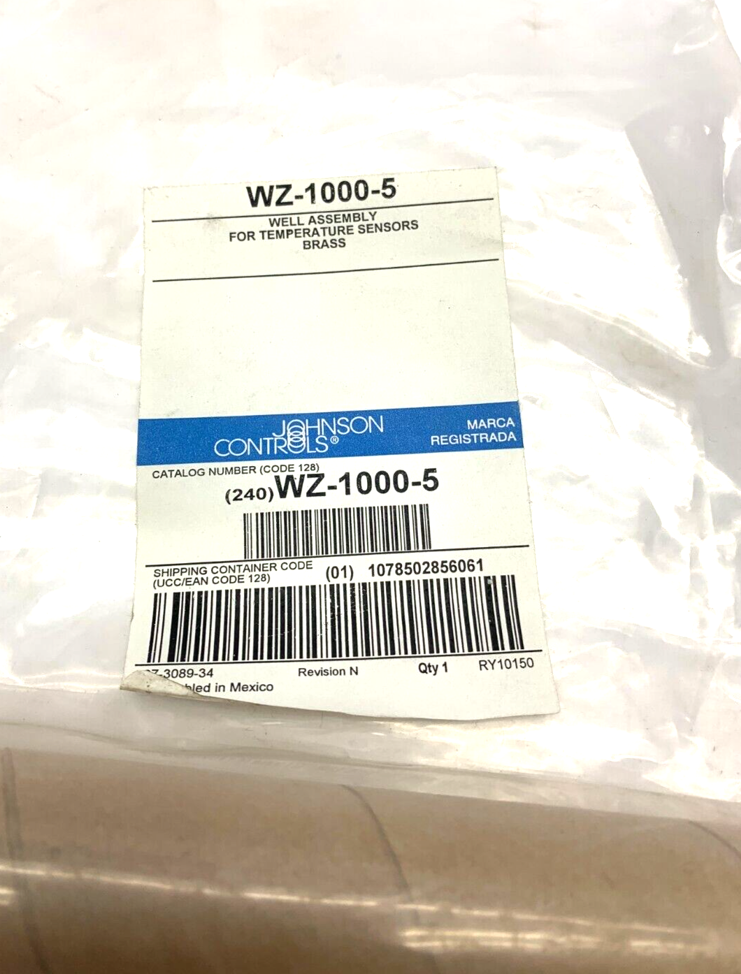WZ-1000-5 | Johnson Controls Temperature Sensor Brass Well Assembly - New - Maverick Industrial Sales
