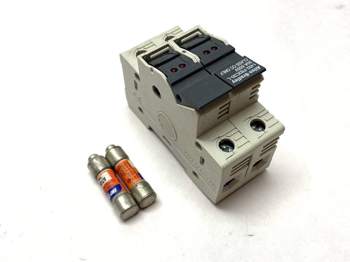 Allen Bradley 1492-FB2C30-L Fuse Holder 2-Pole 30A 600V w/ 2x Amp-Trap ATQR10 - Maverick Industrial Sales